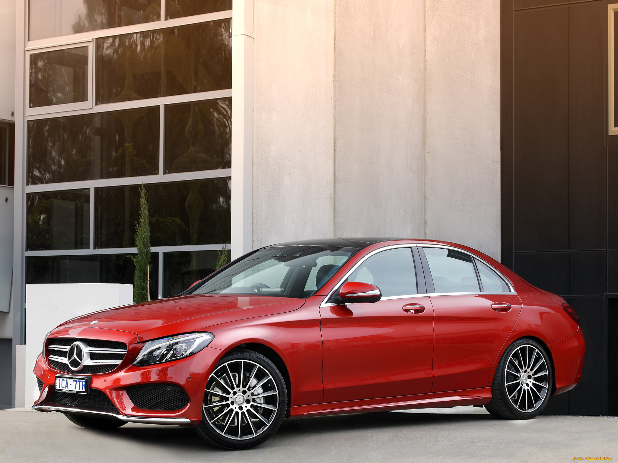 автомобили, mercedes-benz, красный, 2014г, c, 250, amg, line, au-spec, w205