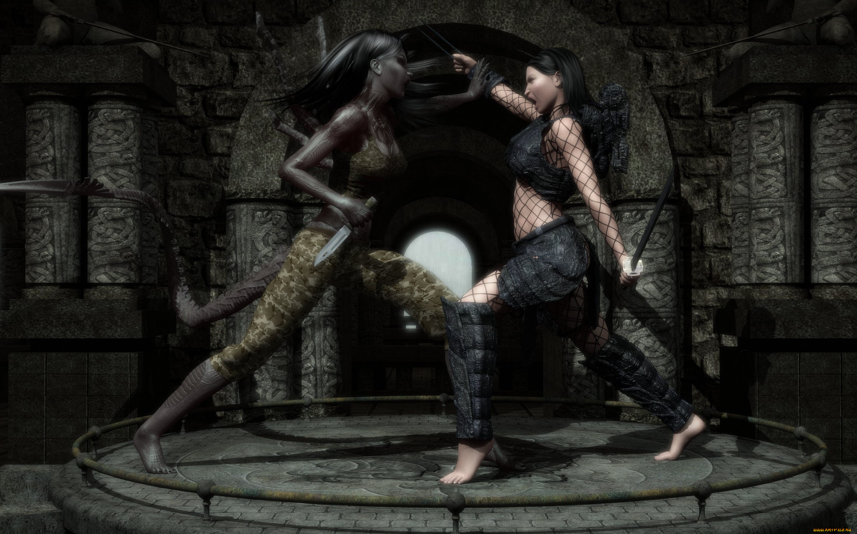 3д, графика, фантазия, , fantasy, драка, оружие, халк, девушка