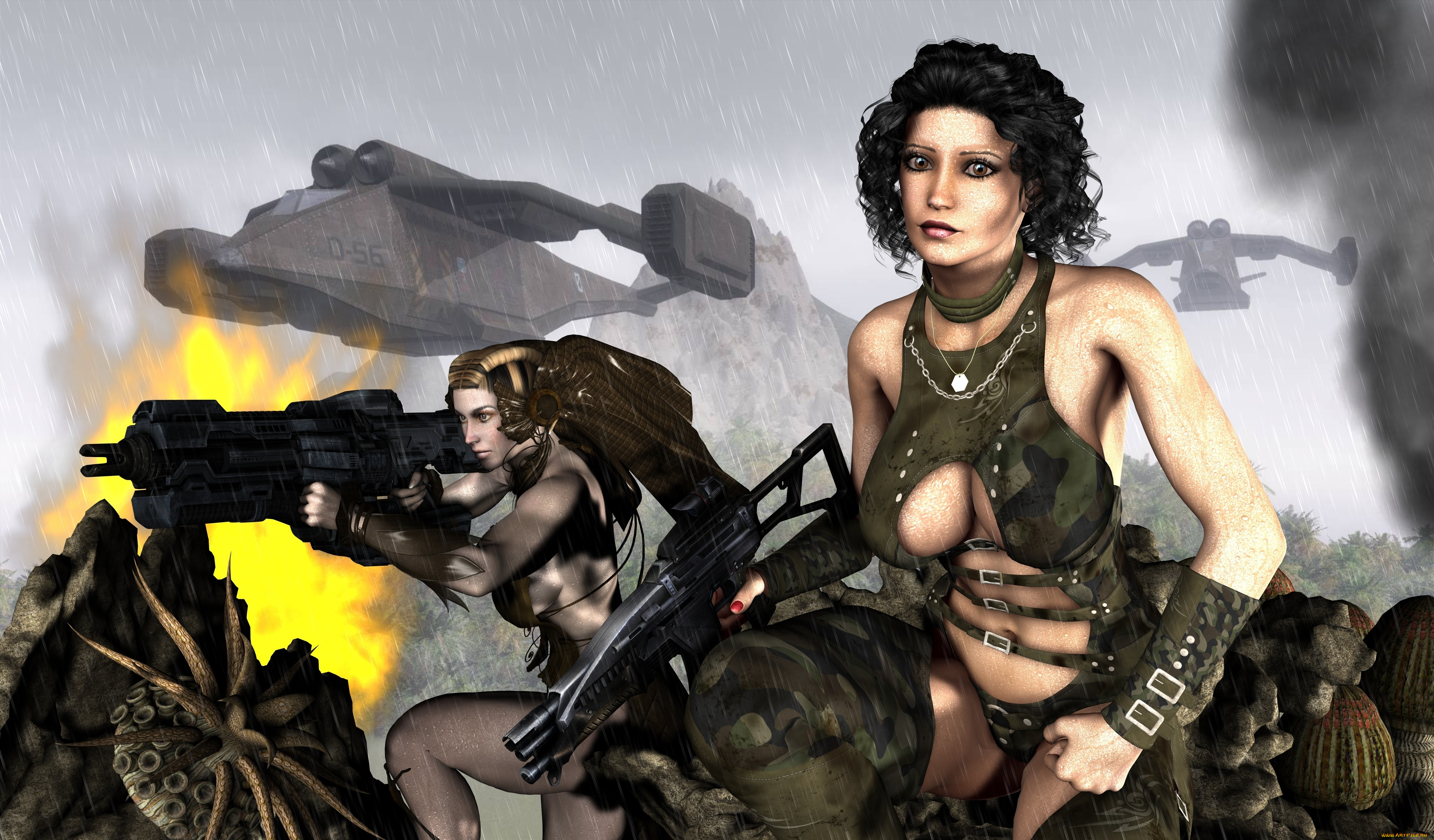 3д, графика, фантазия, , fantasy, оружие, фон, взгляд, девушки