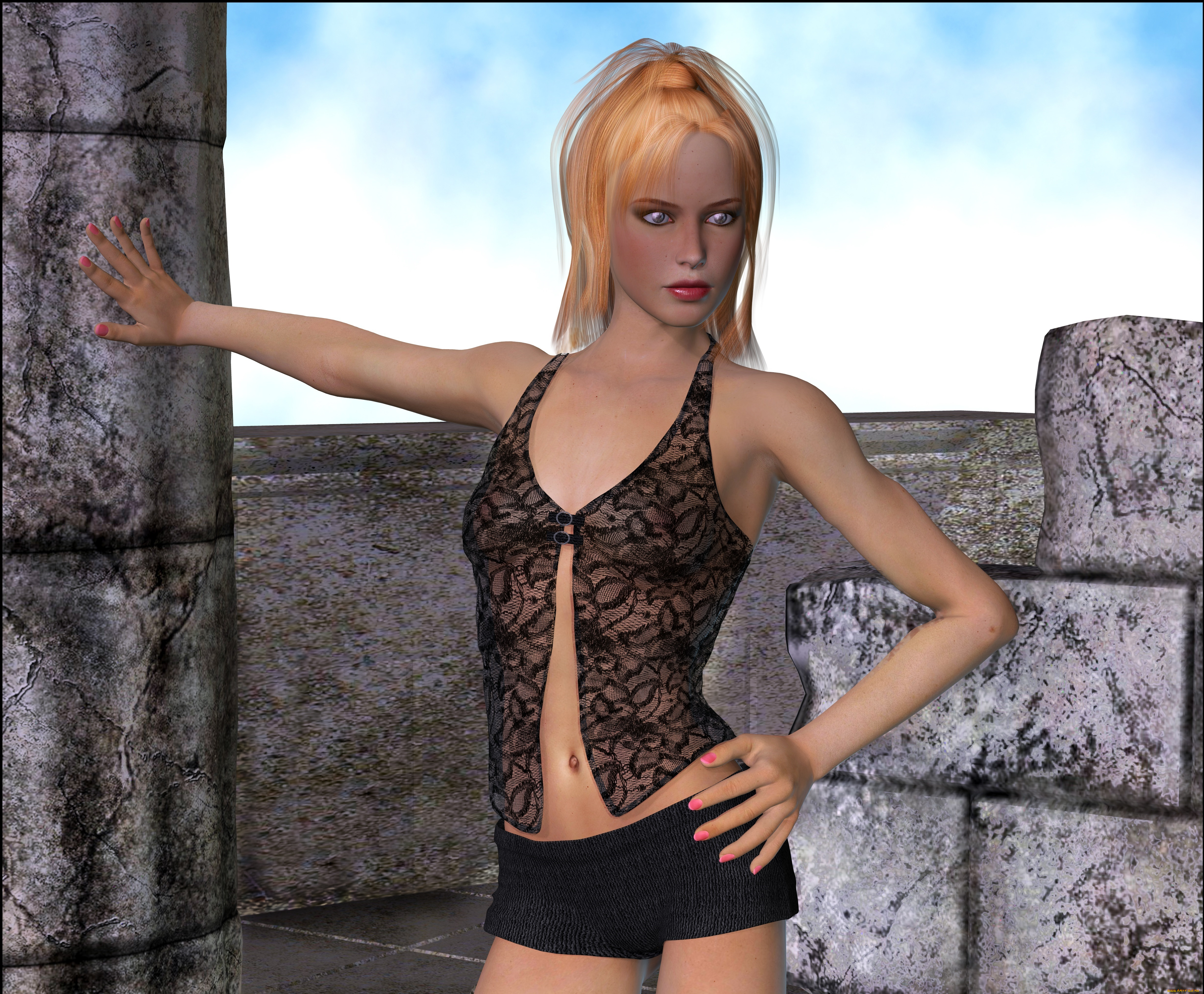 3д, графика, люди, , people, шорты, фон, взгляд, девушка