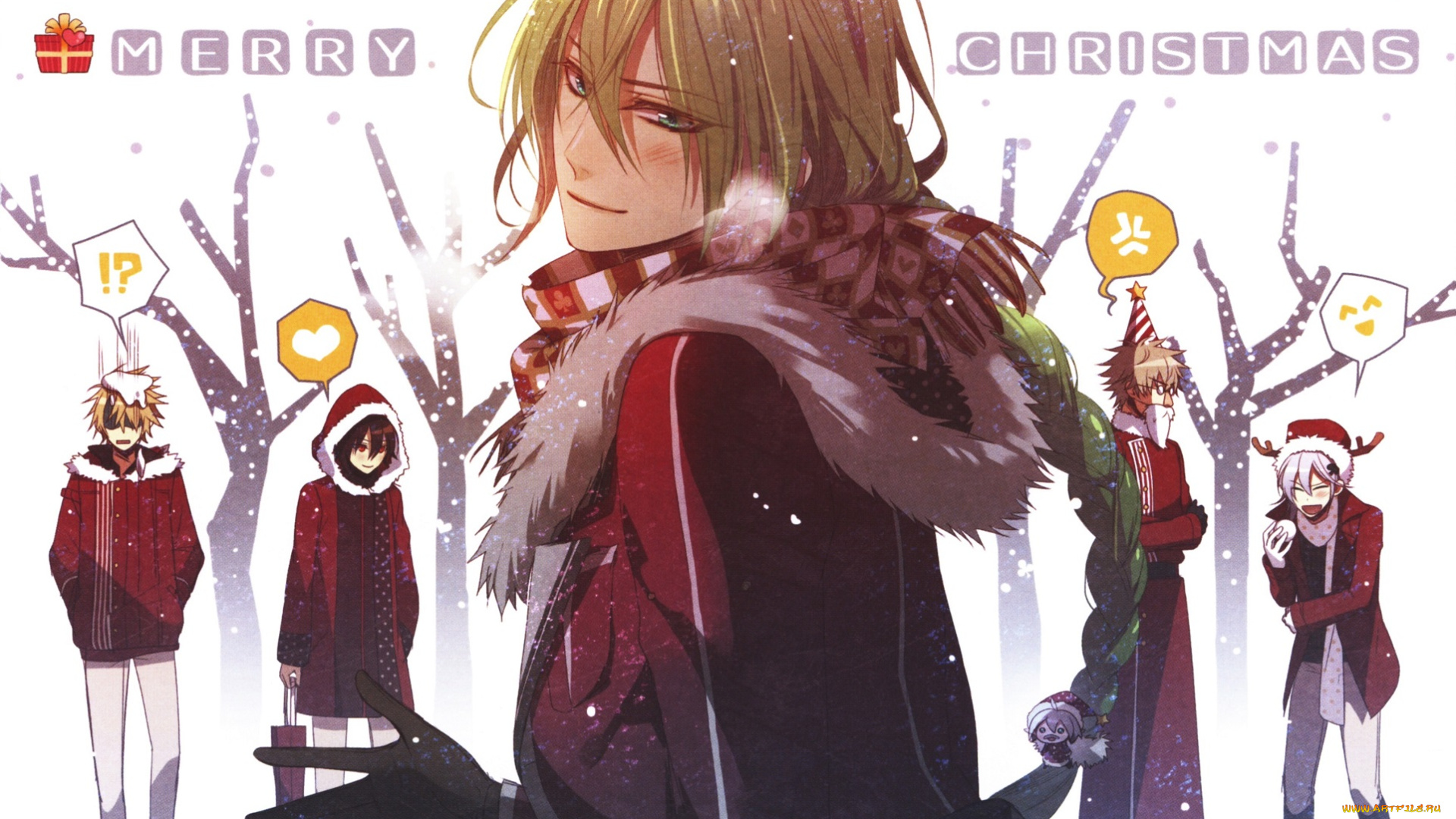 аниме, amnesia, мех, снег, зима, ikki, toma, друзья, kent, ukyo, парни, shin, шарф, merry, christmas, mai, hanamura, art