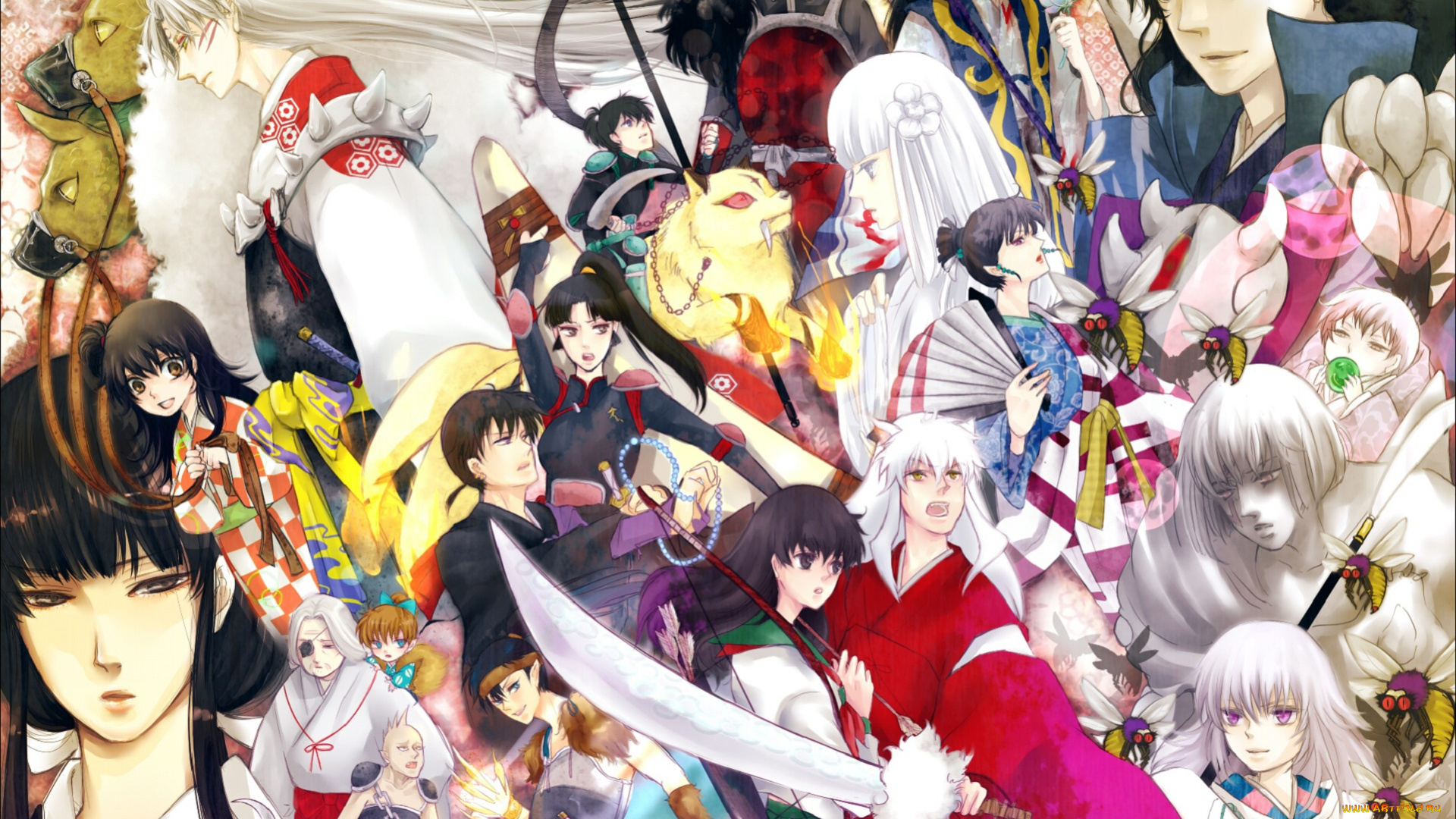 аниме, inuyasha, девушка, парни, арт
