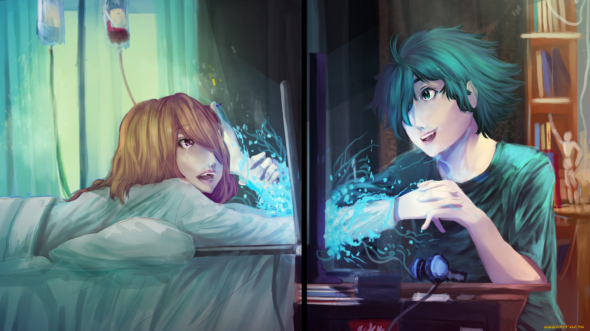 аниме, магия, , колдовство, , halloween, слёзы, арт, caphricorn, девушка, больница, парень