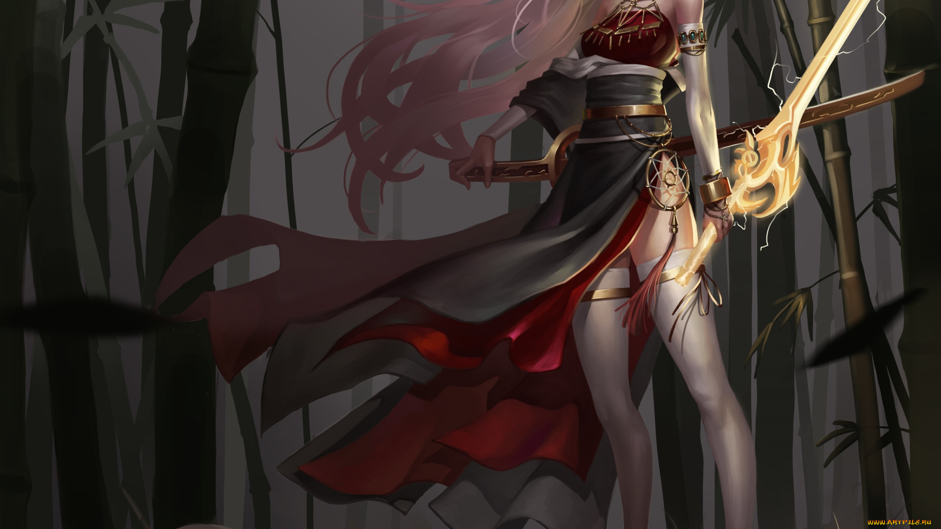 аниме, оружие, , техника, , технологии, взгляд, лес, фон, девушка