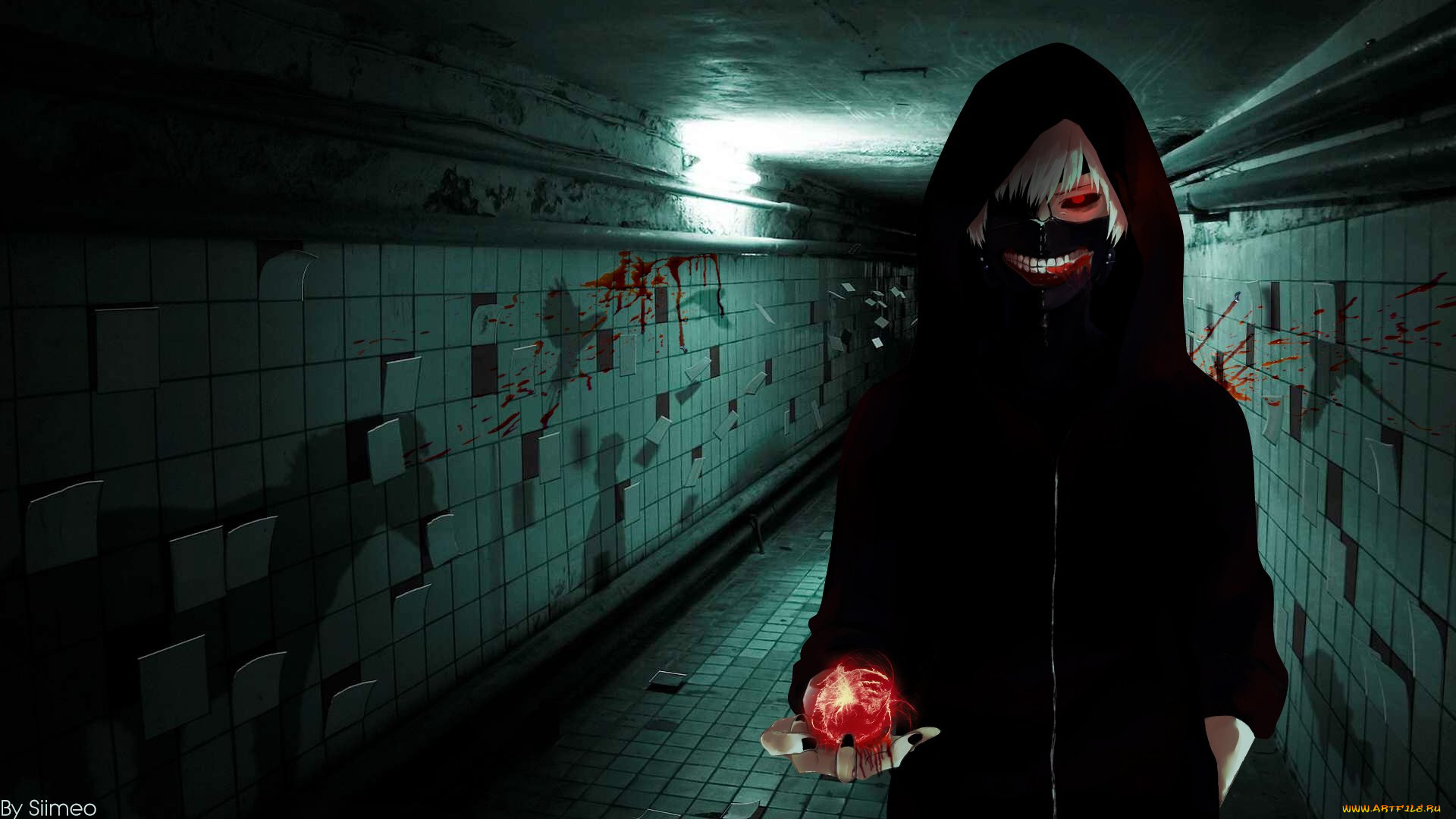 аниме, tokyo, ghoul, арт, парень, митро, кровь, гуль, канеки