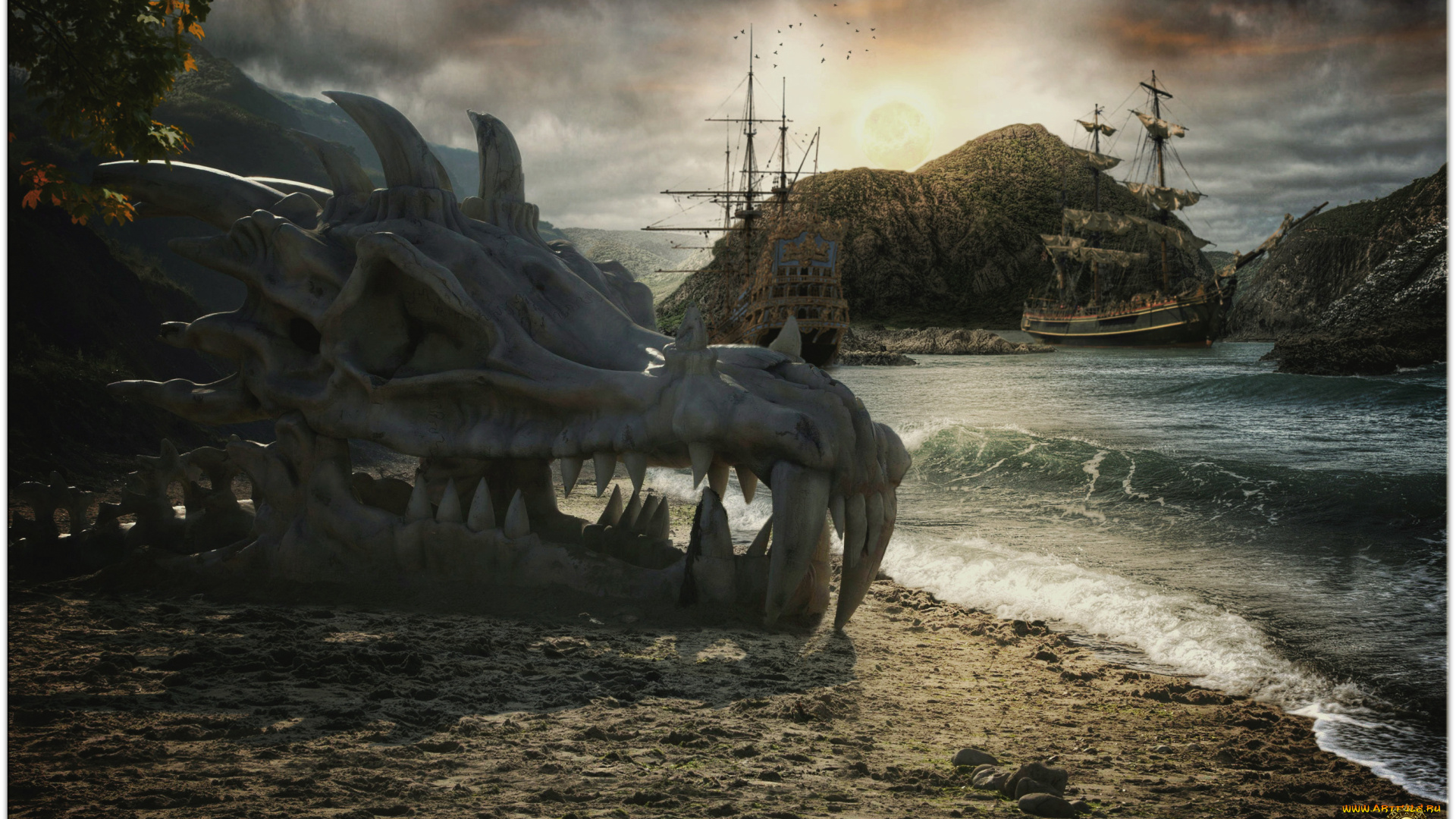 фэнтези, фотоарт, парусник, череп