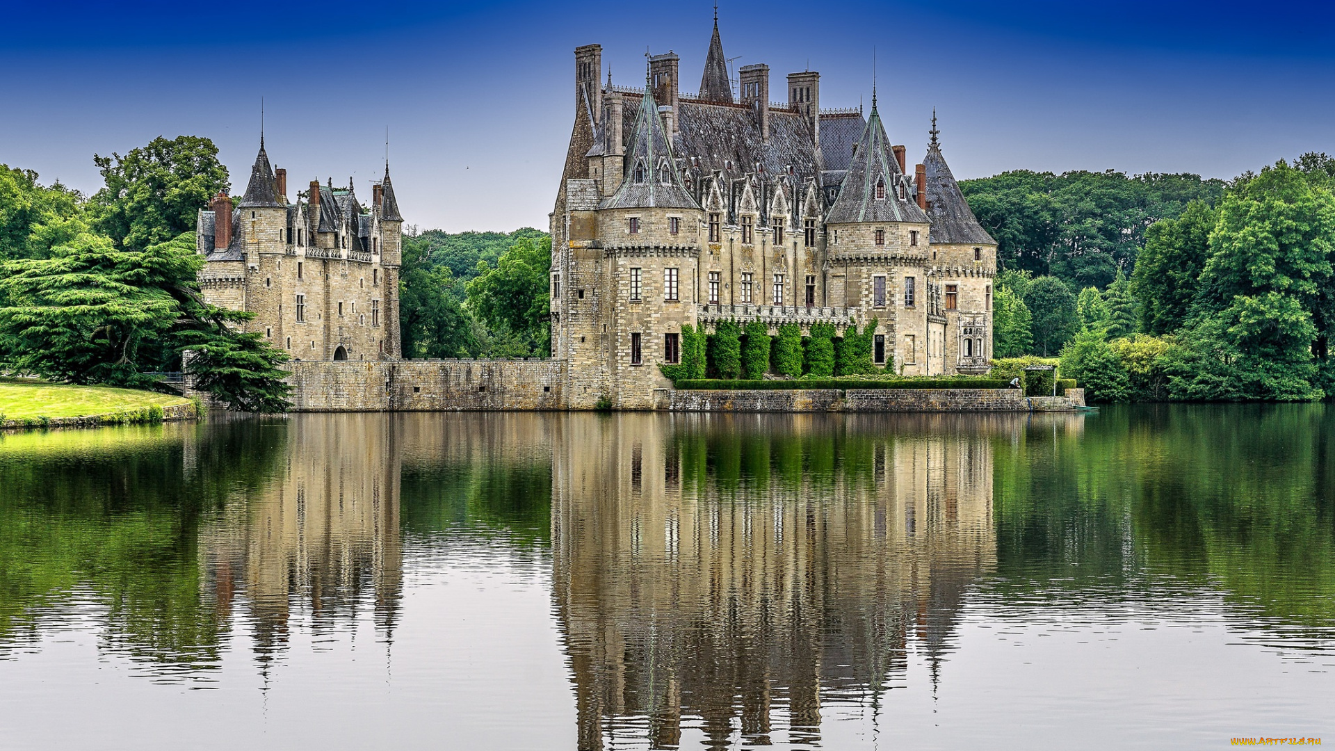 le, ch&, 226, teau, de, la, bretesche, -, missilac, -, bretagne, города, замки, франции, замок, пруд, парк