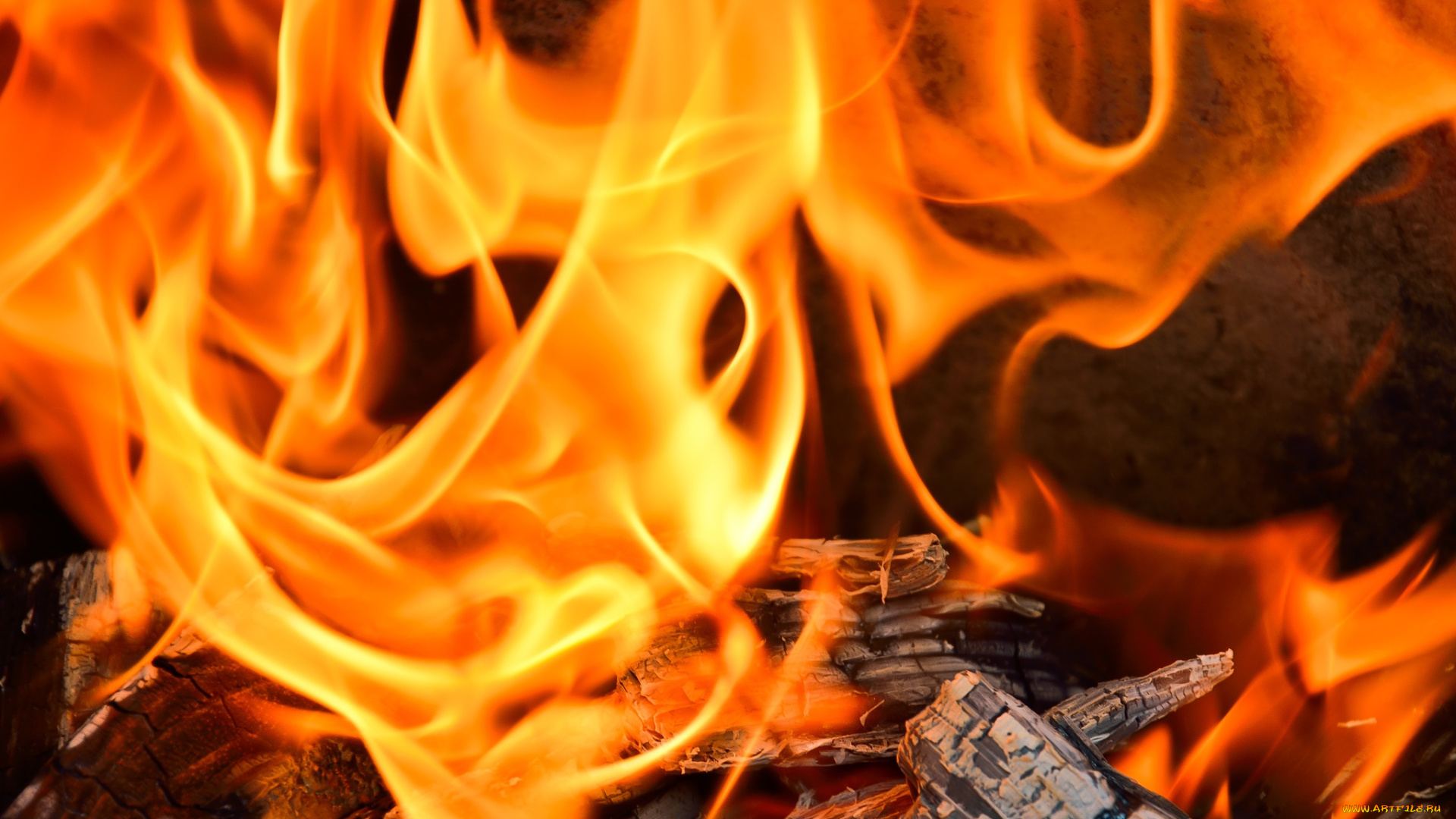 природа, огонь, дрова, камин, жар, пламя