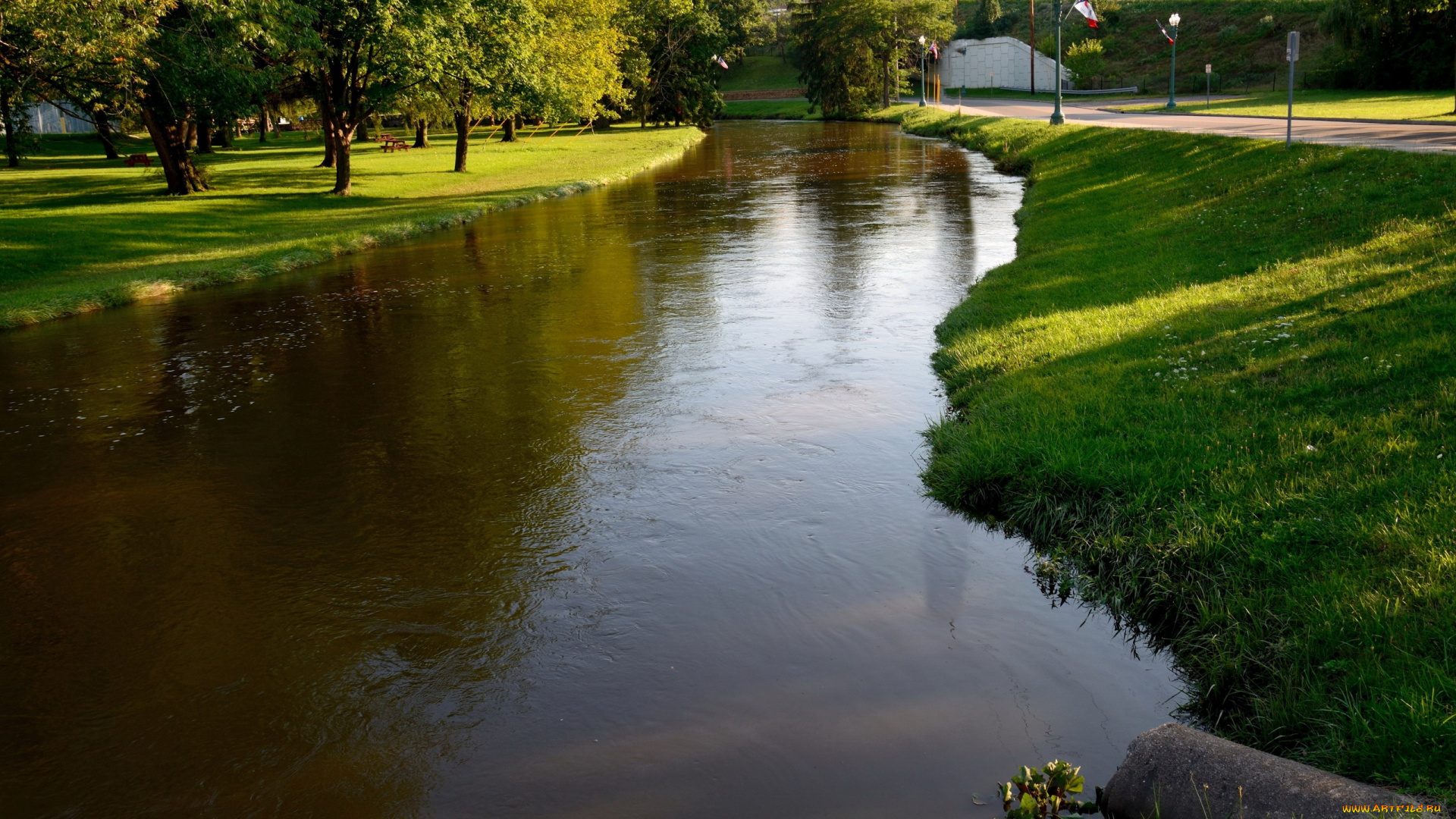 природа, реки, озера, фонари, дорога, река
