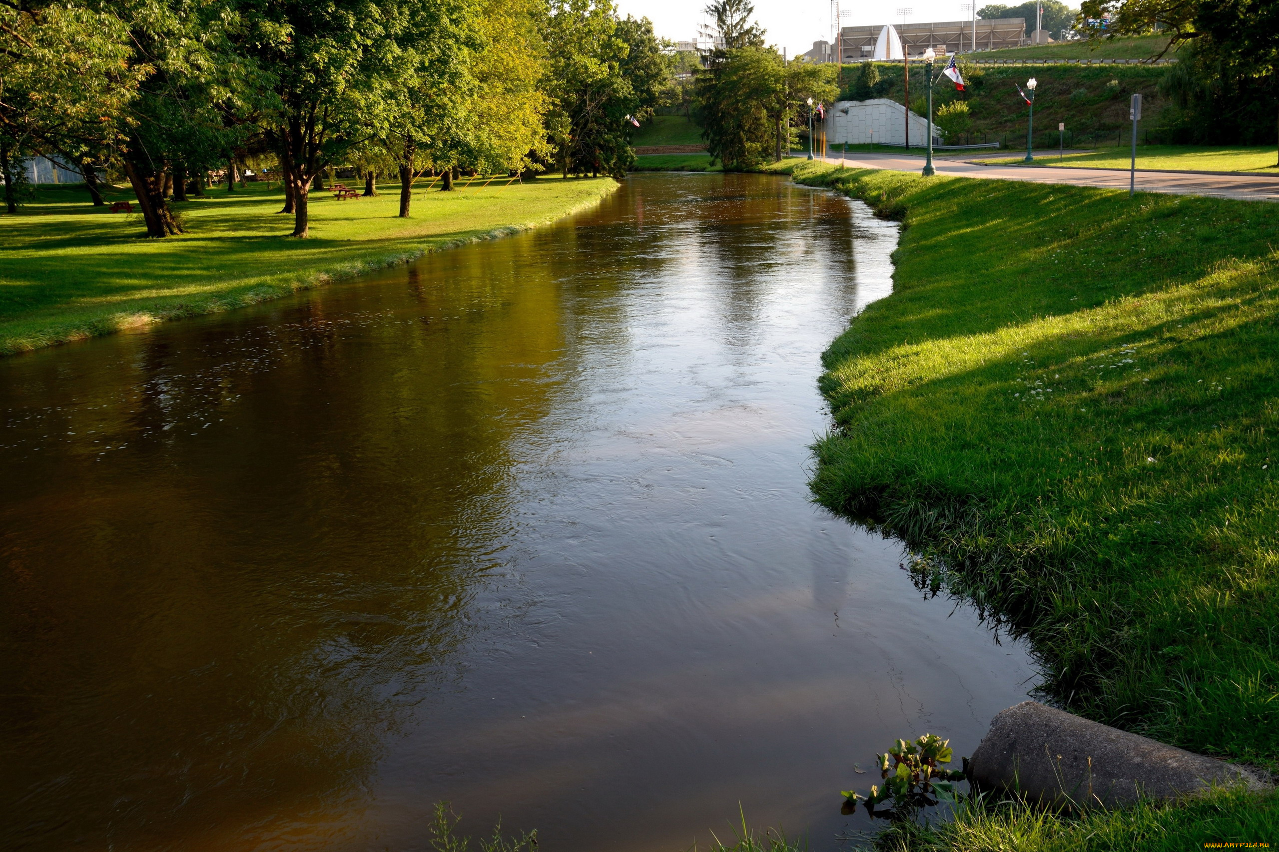 природа, реки, озера, фонари, дорога, река