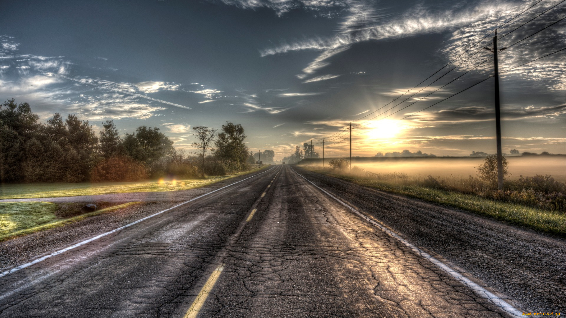 природа, дороги, дорога, свет, закат