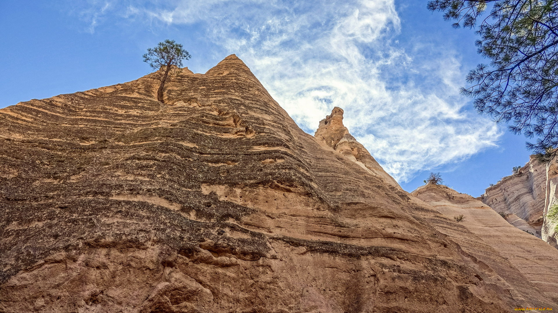 природа, горы, деревья, облака