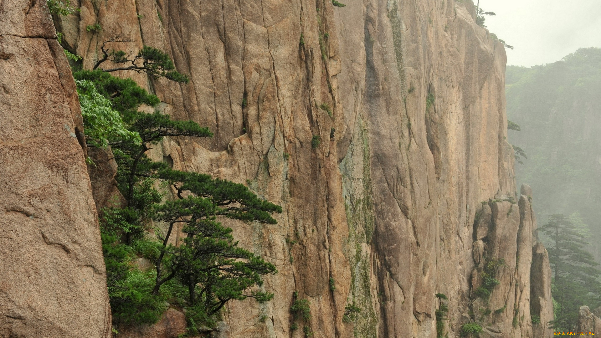 природа, горы, скала, туман