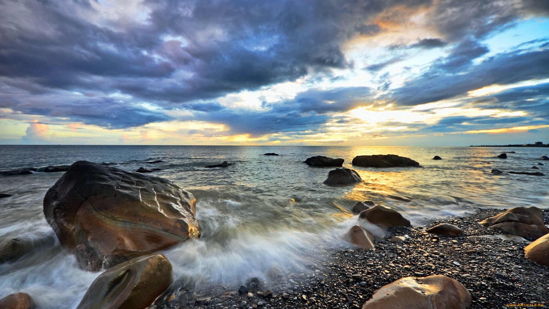 природа, побережье, волны, камни