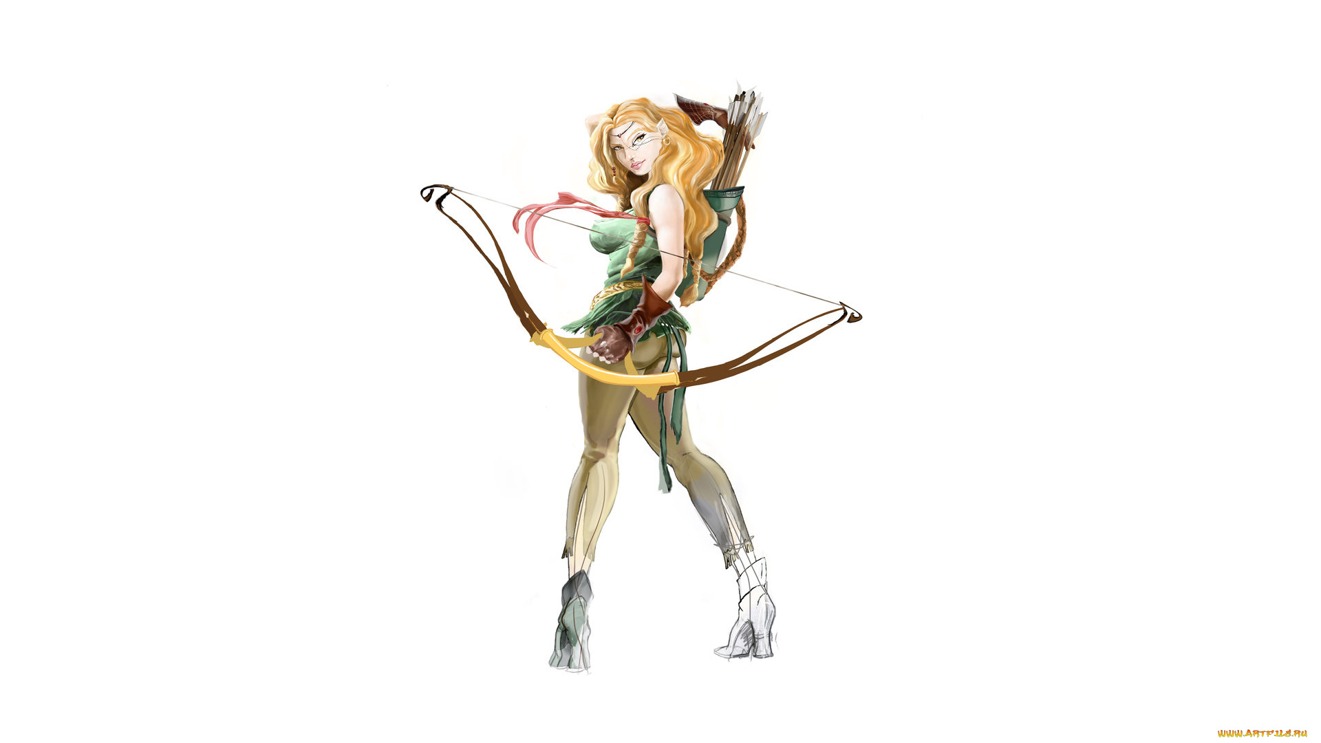 рисованное, комиксы, фон, девушка, лук, взгляд