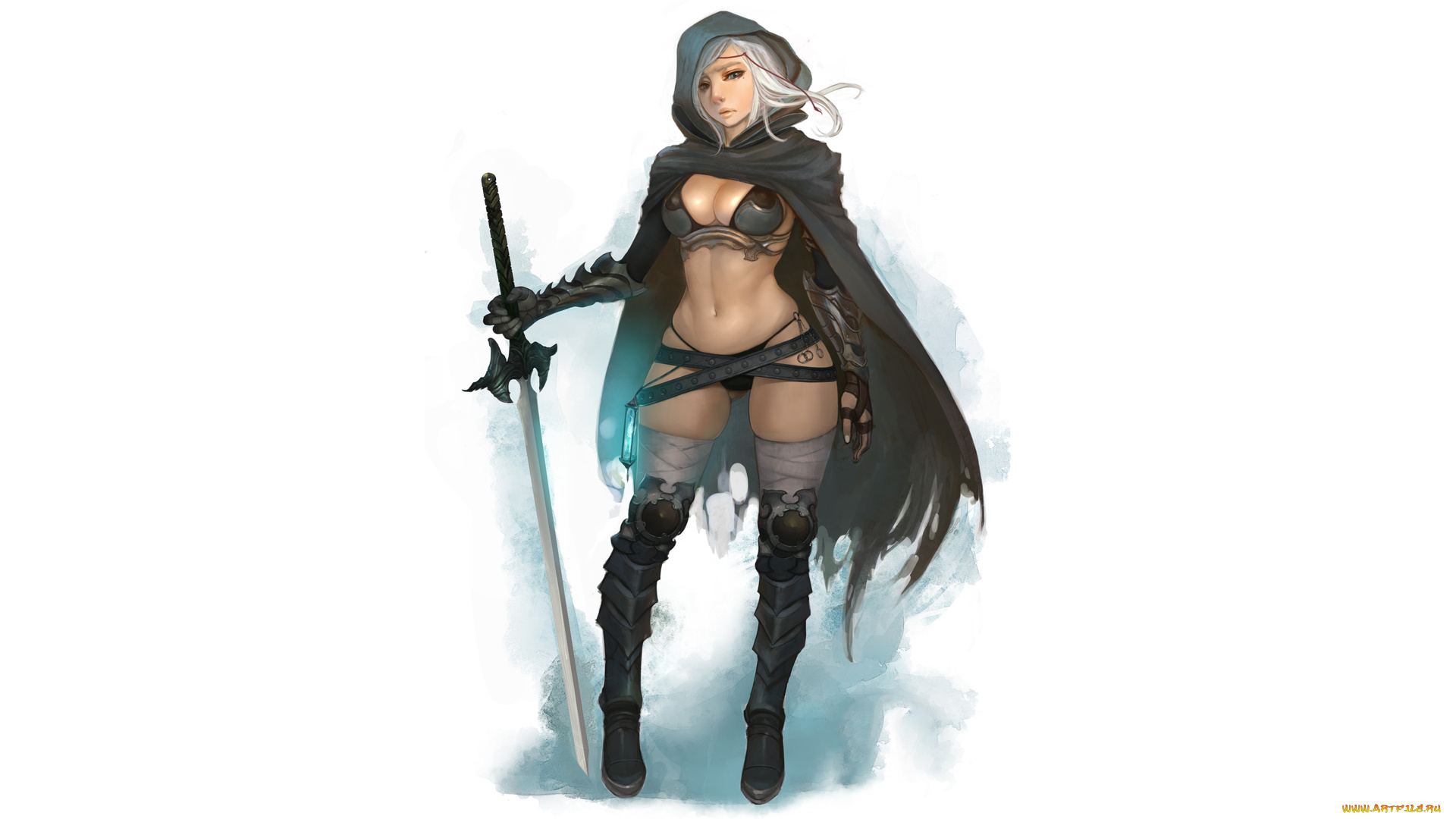 рисованное, комиксы, униформа, фон, взгляд, девушка, меч