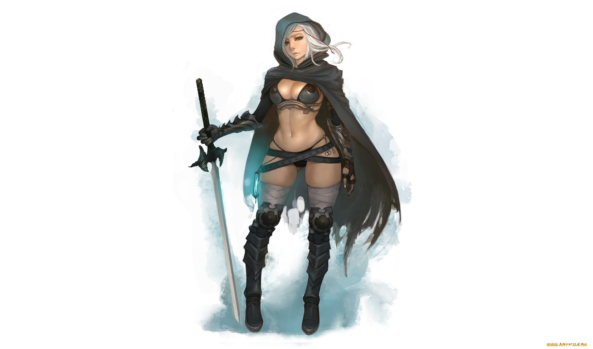 рисованное, комиксы, униформа, фон, взгляд, девушка, меч