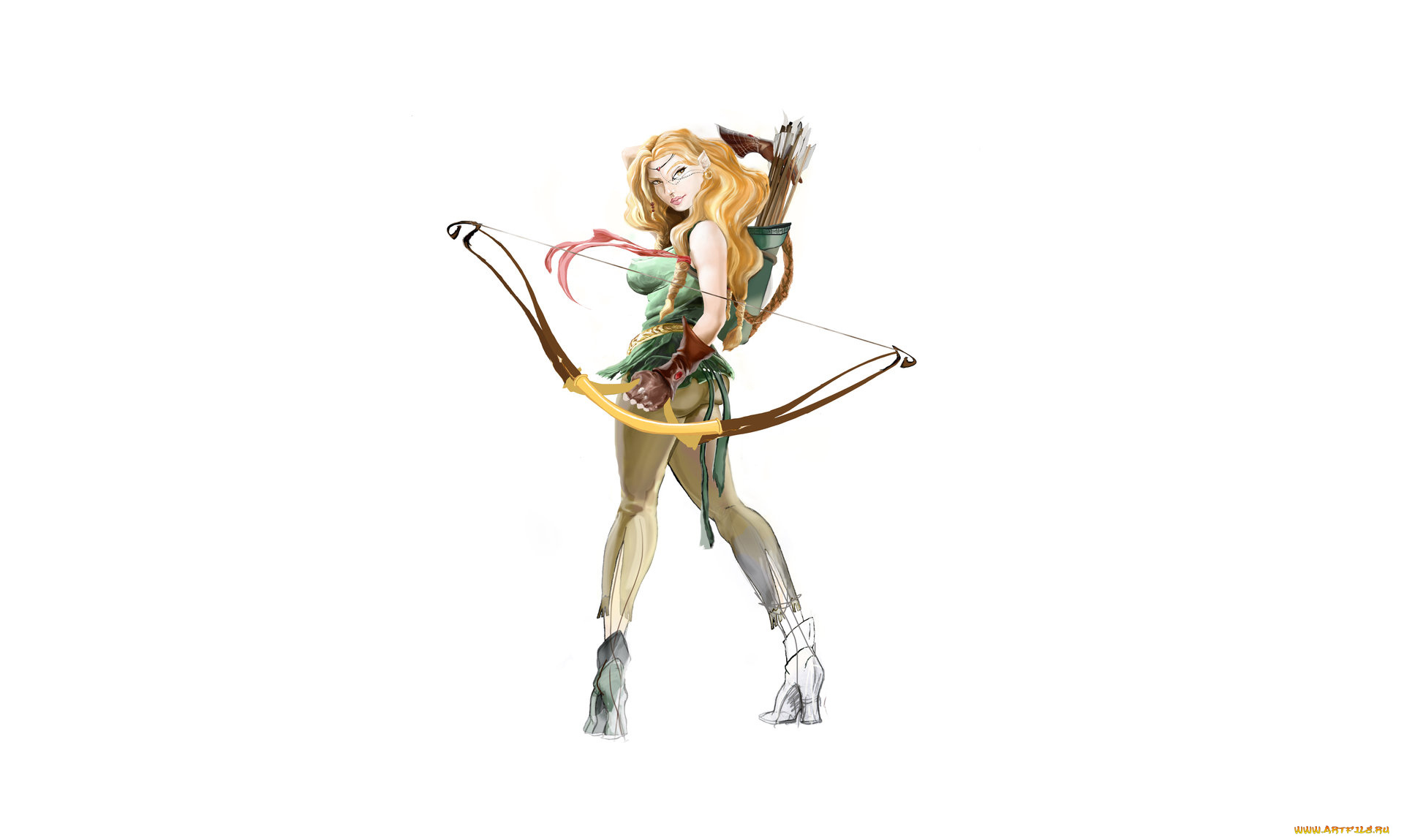 рисованное, комиксы, фон, девушка, лук, взгляд