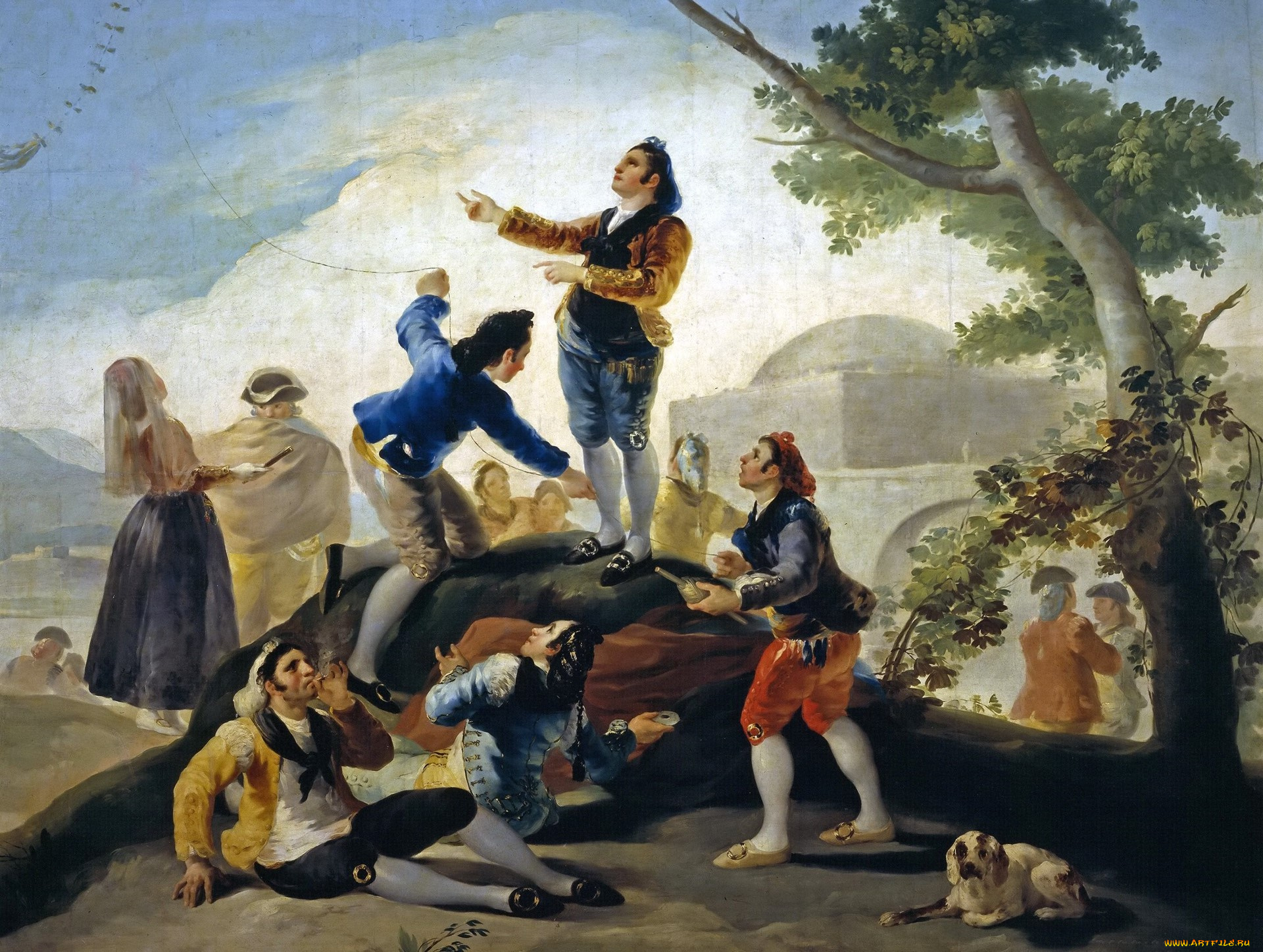 рисованное, живопись, досуг, воздушный, змей, игра, жанровая, картина, франсиско, гойя