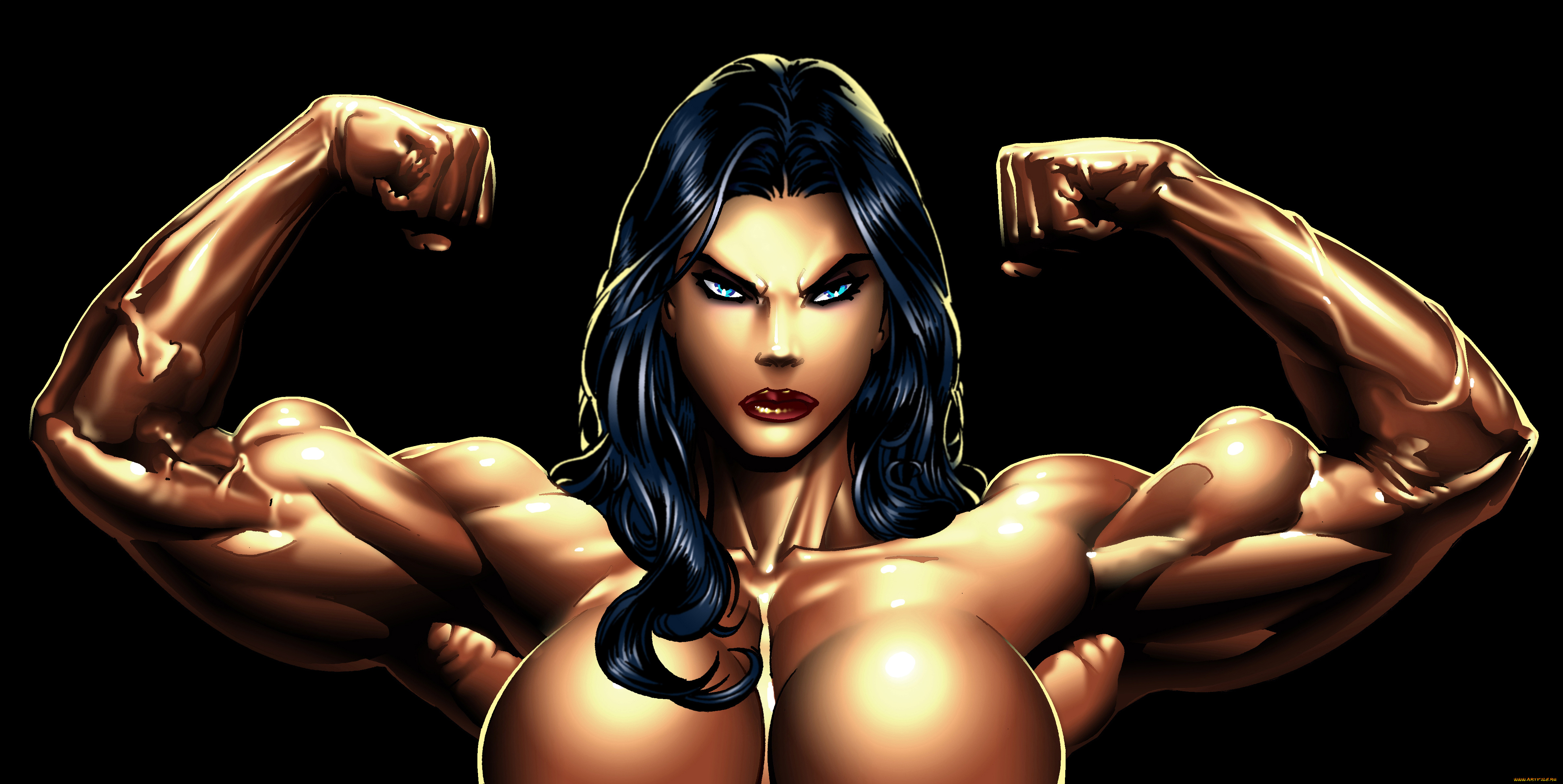 рисованное, комиксы, девушка, бицепсы, взгляд, фон