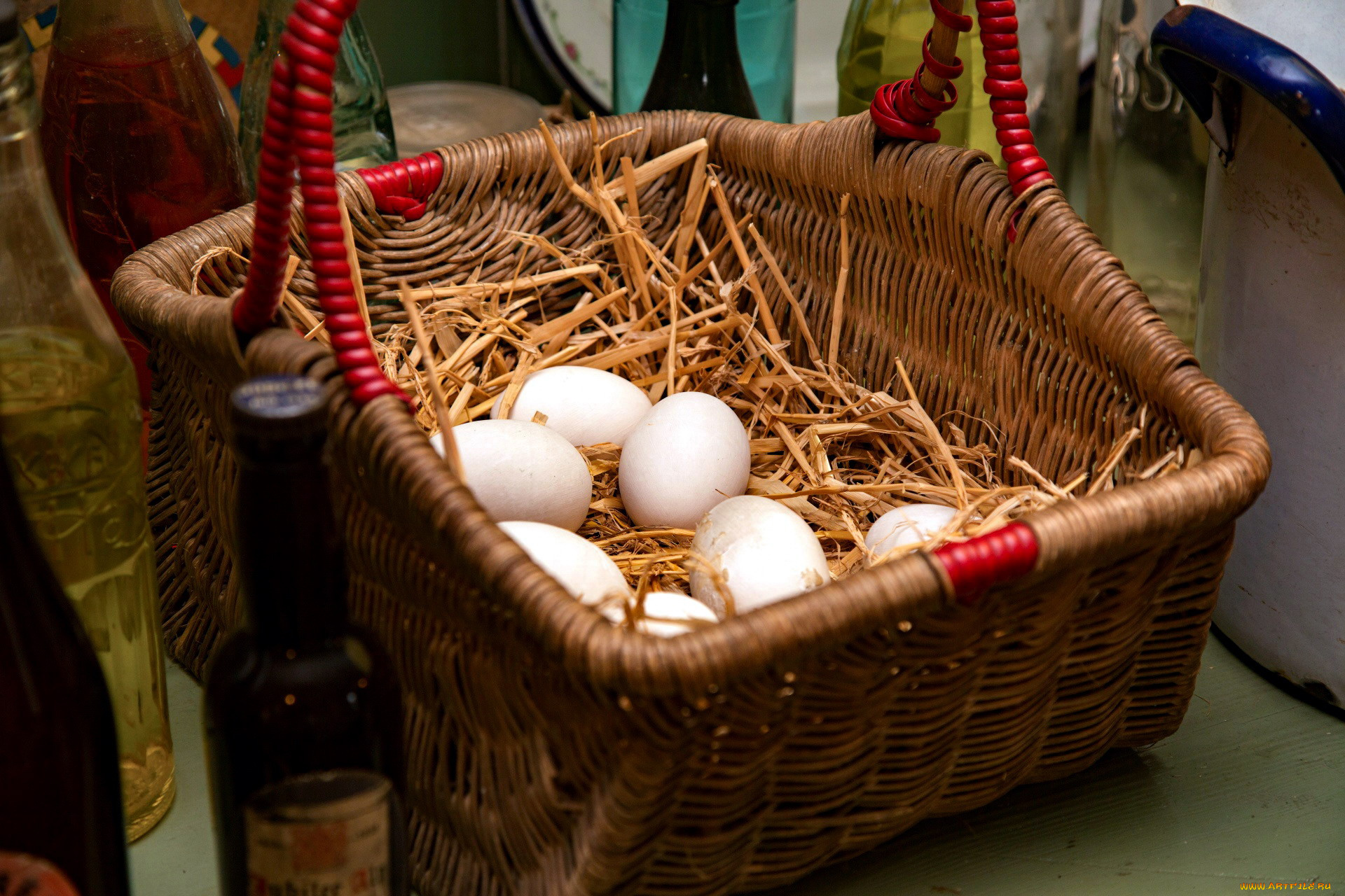 еда, Яйца, свежие, яйца, корзинка