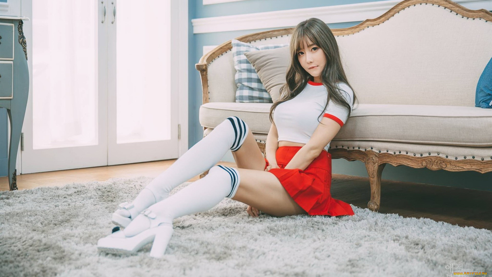 девушки, -unsort, , азиатки, интерьер, смотрит, на, зрителя, модель, фотография, женщины