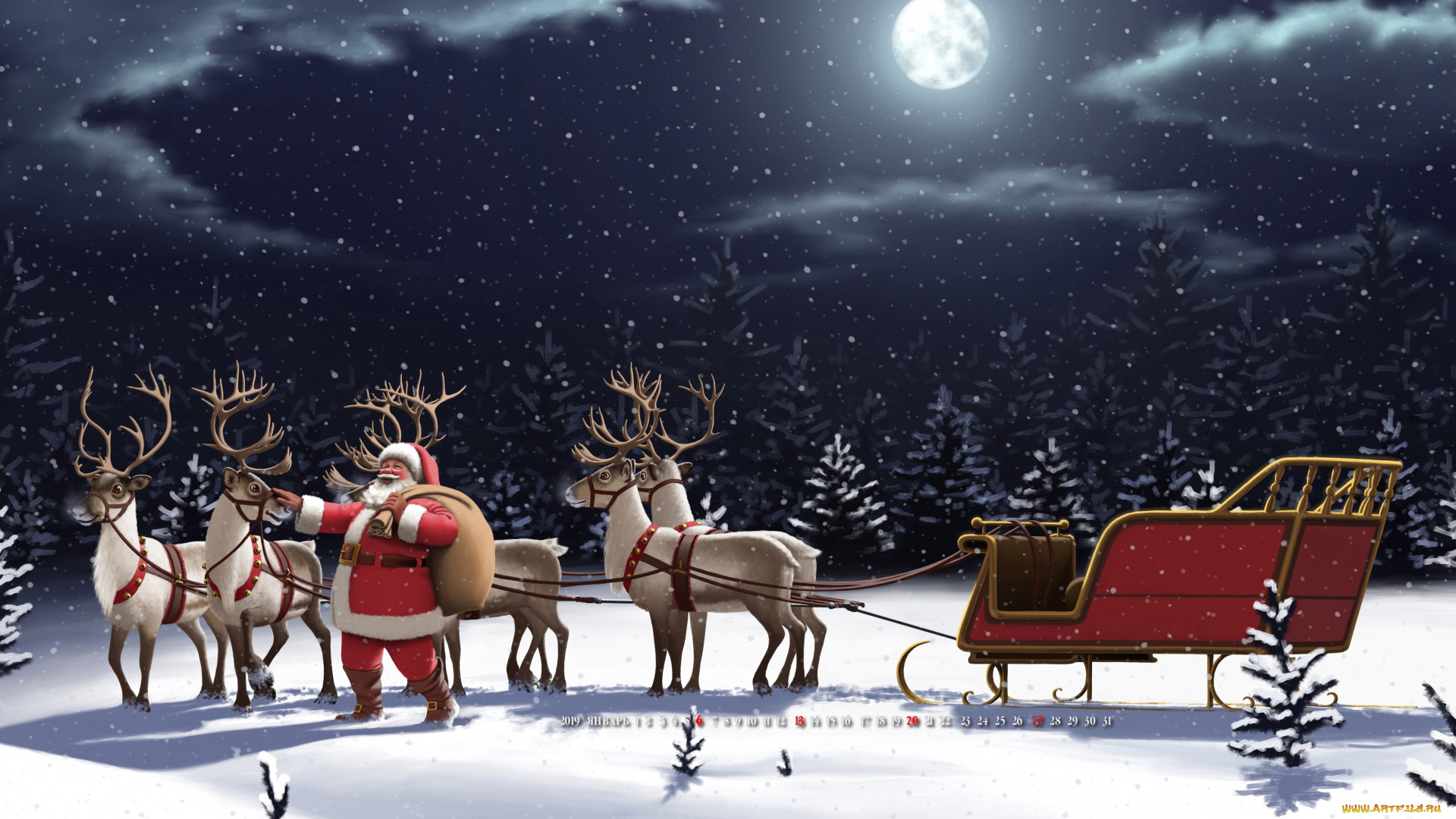 календари, праздники, , салюты, мешок, сани, снег, зима, олень, санта, клаус