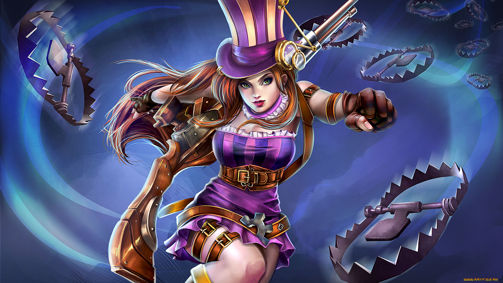 видео, игры, league, of, legends, капкан, ружье, униформа, взгляд, фон, девушка