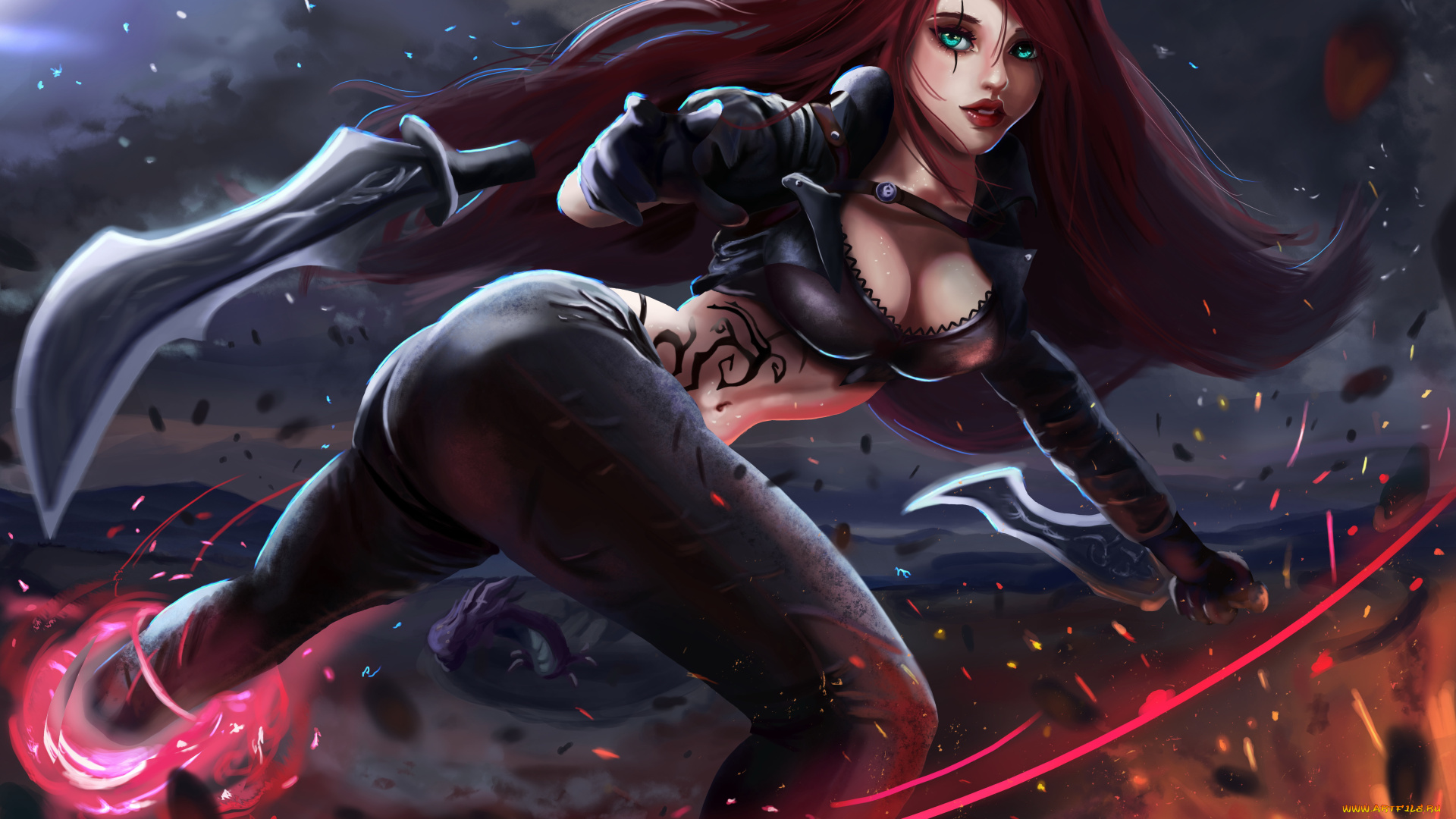 видео, игры, league, of, legends, взгляд, тату, униформа, фон, девушка