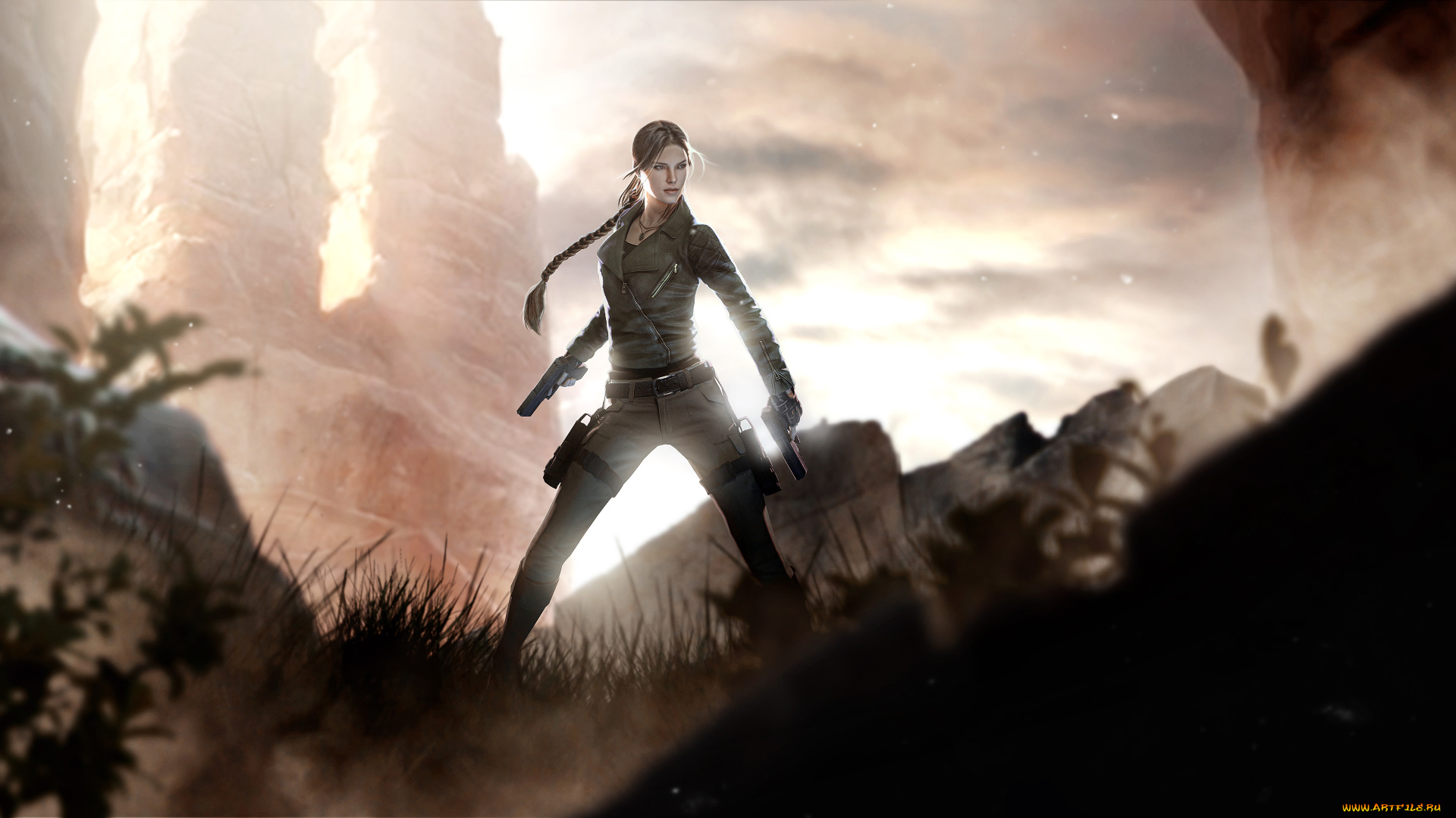 видео, игры, tomb, raider, , other, пистолет, униформа, фон, девушка