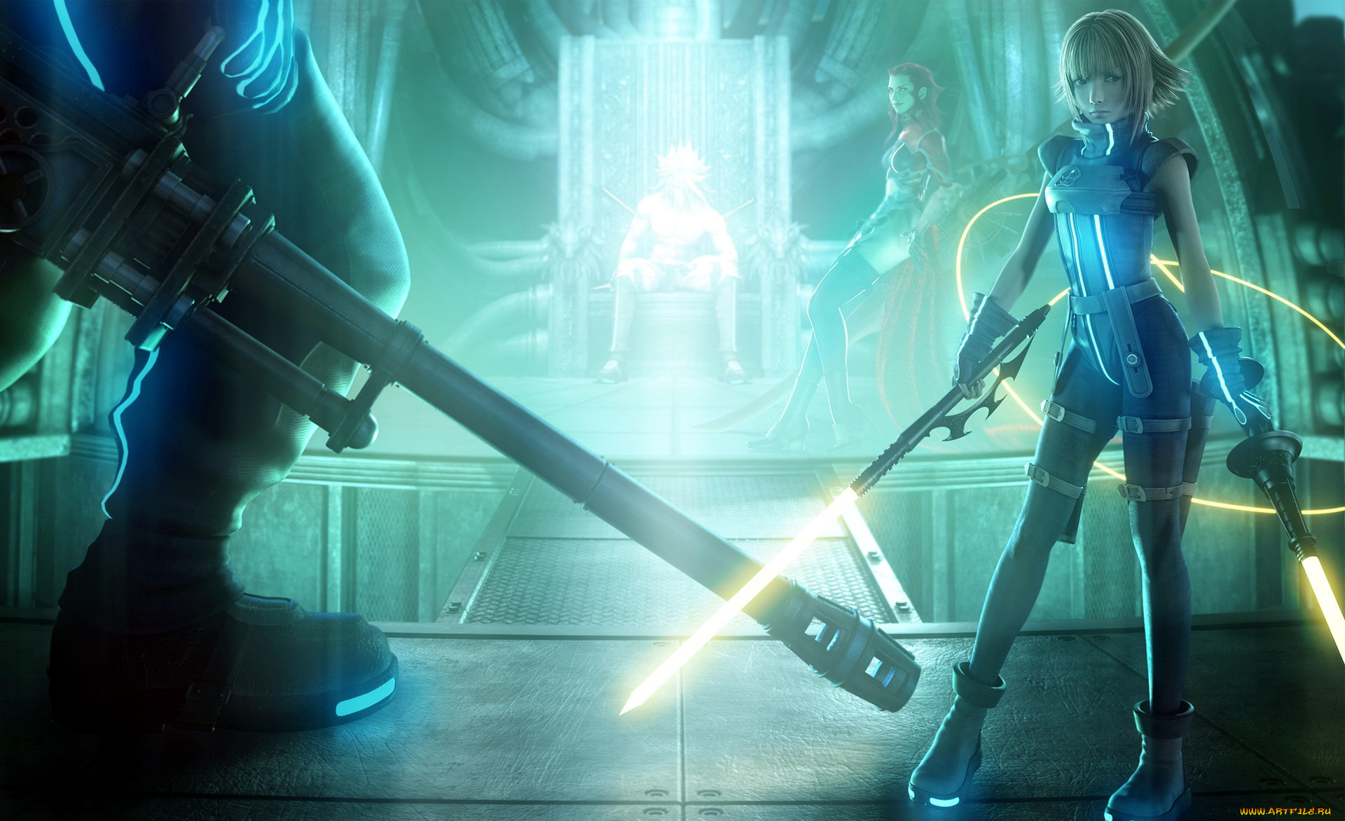 видео, игры, final, fantasy, vii, , dirge, of, cerberus, девушки, оружие, трон, площадка