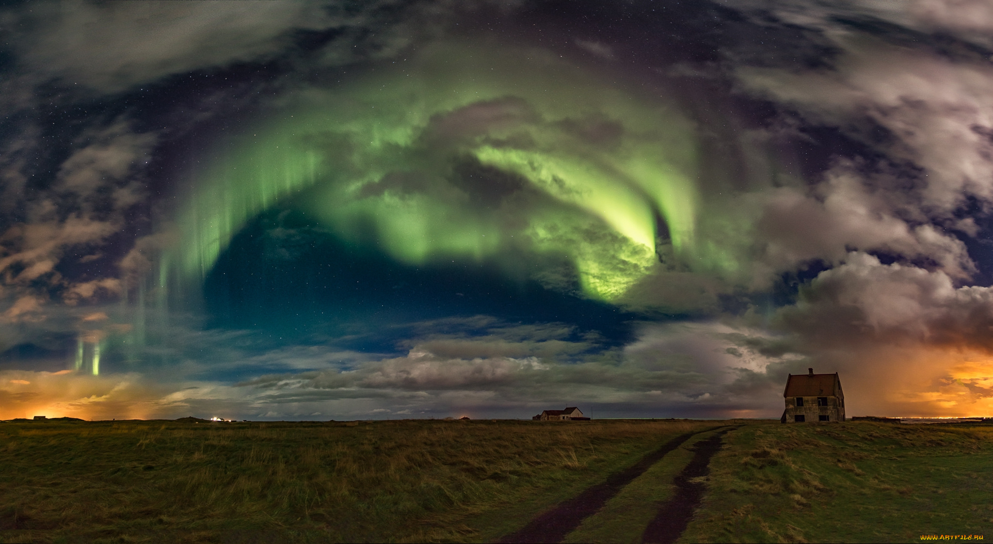 природа, северное, сияние, простор
