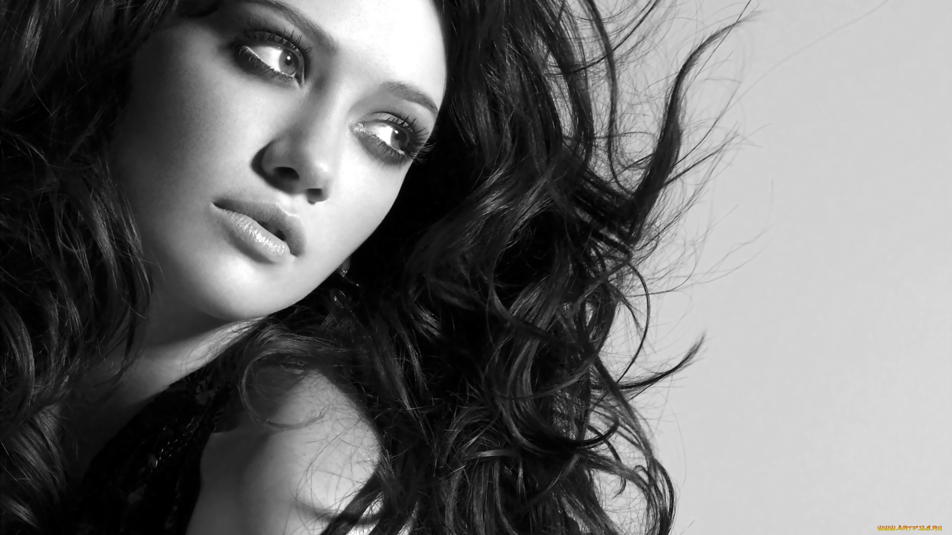 девушки, hilary, duff, брюнетка, лицо, черно-белая