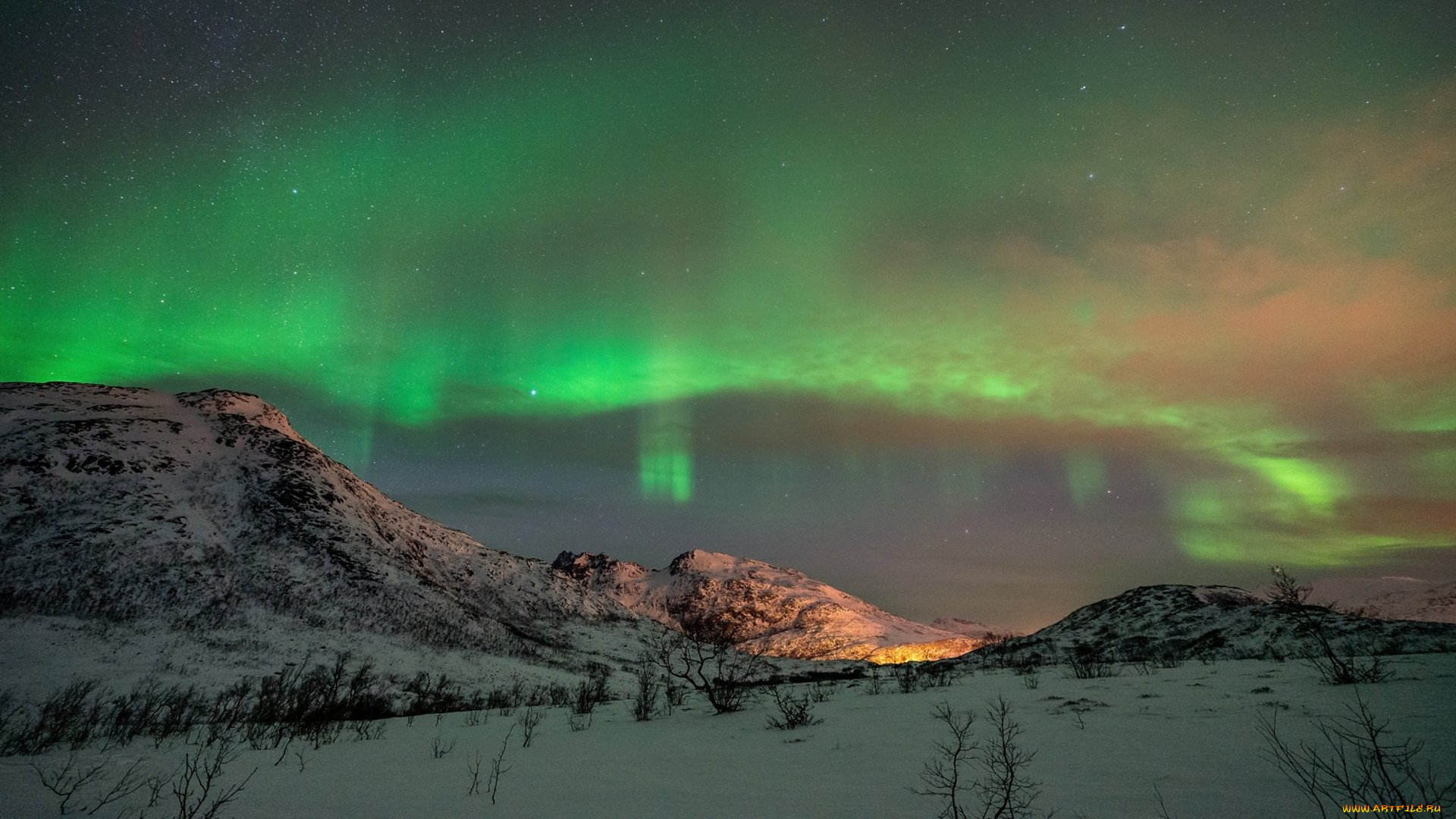 природа, северное, сияние, простор