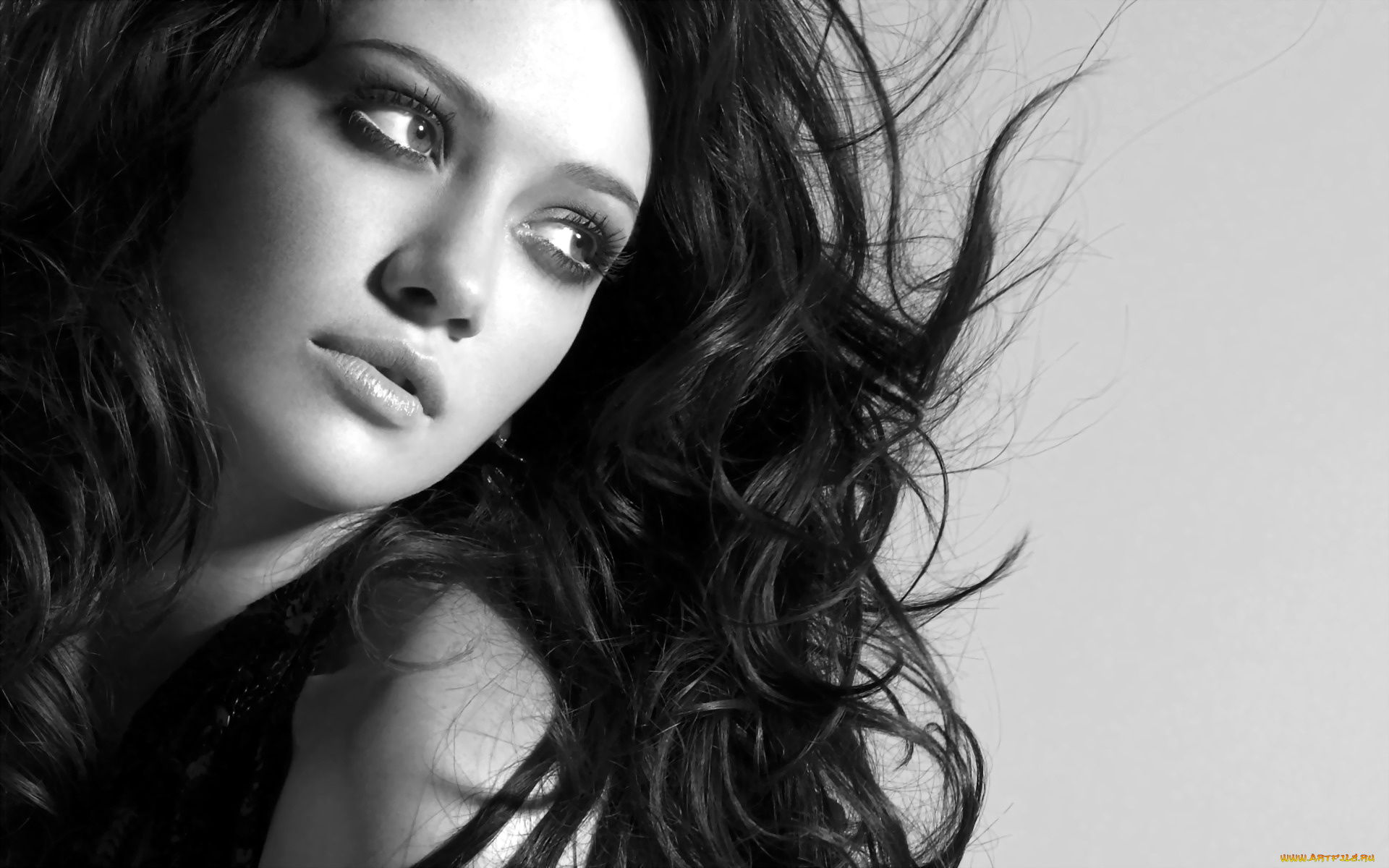 девушки, hilary, duff, брюнетка, лицо, черно-белая