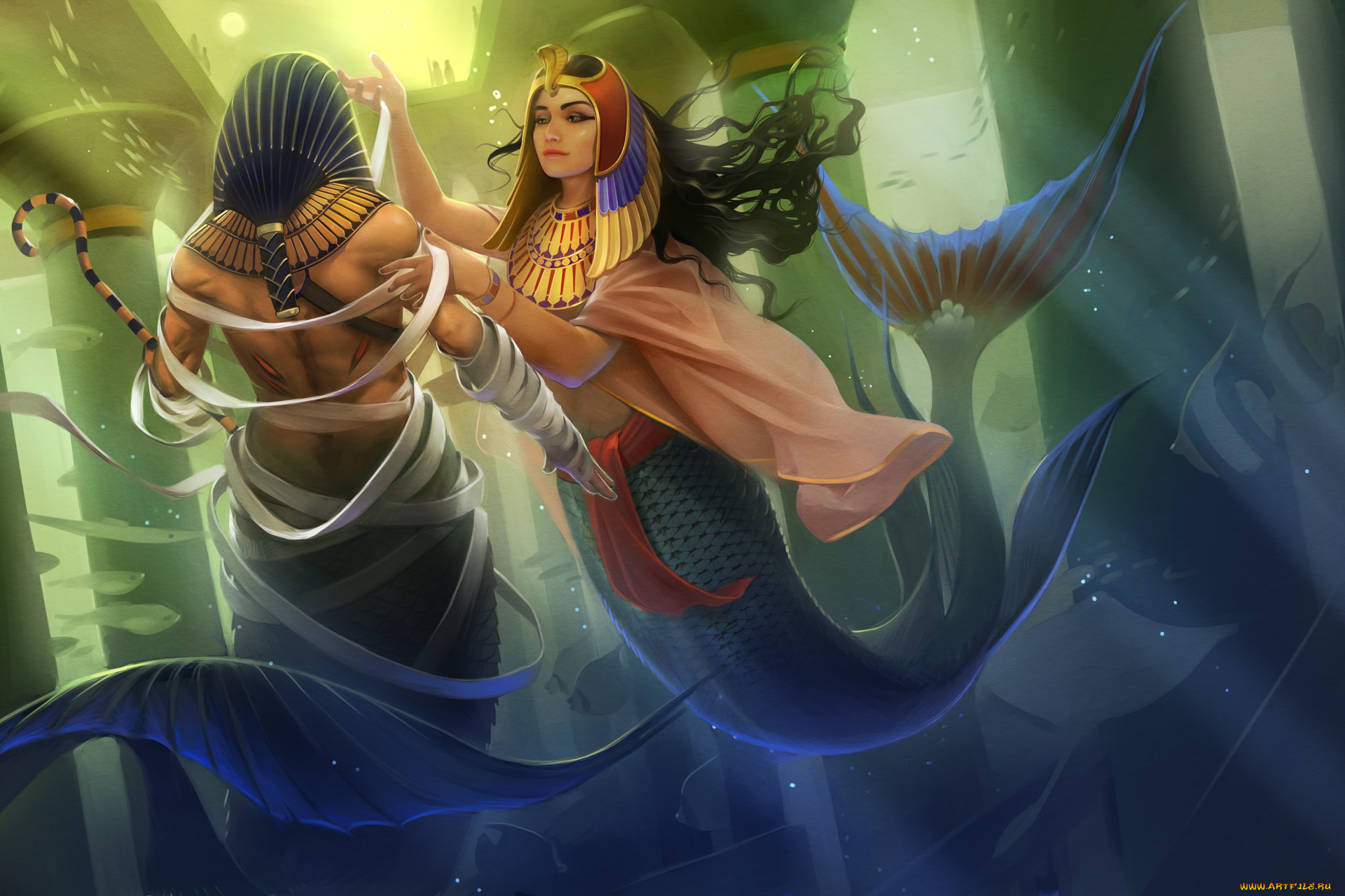 фэнтези, русалки, хвост, фон, мужчина, девушка