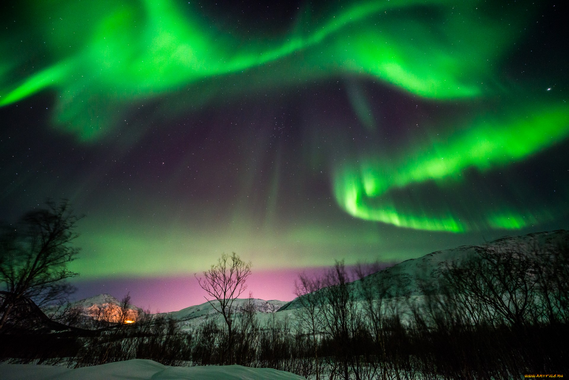 природа, северное, сияние, простор