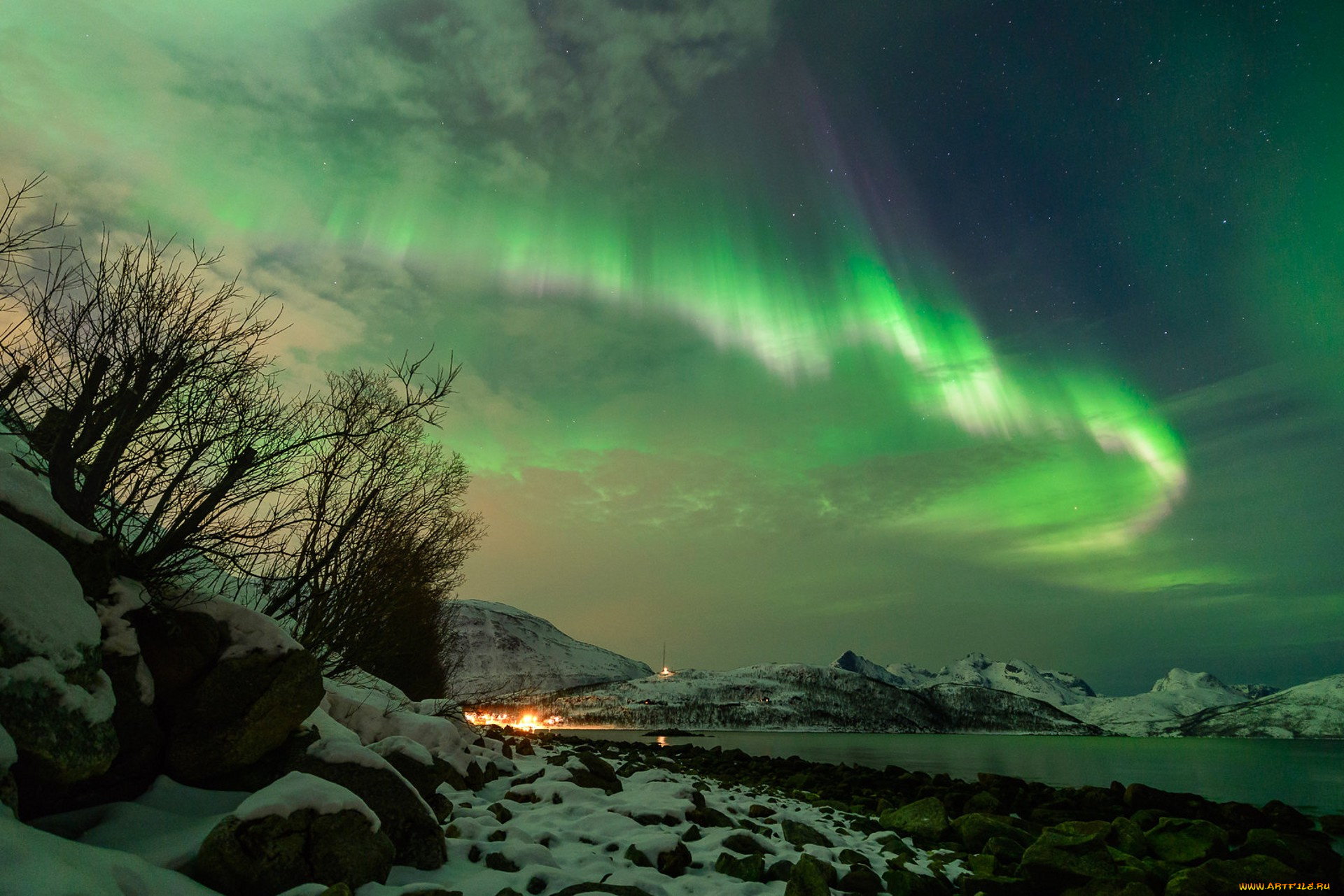 природа, северное, сияние, простор