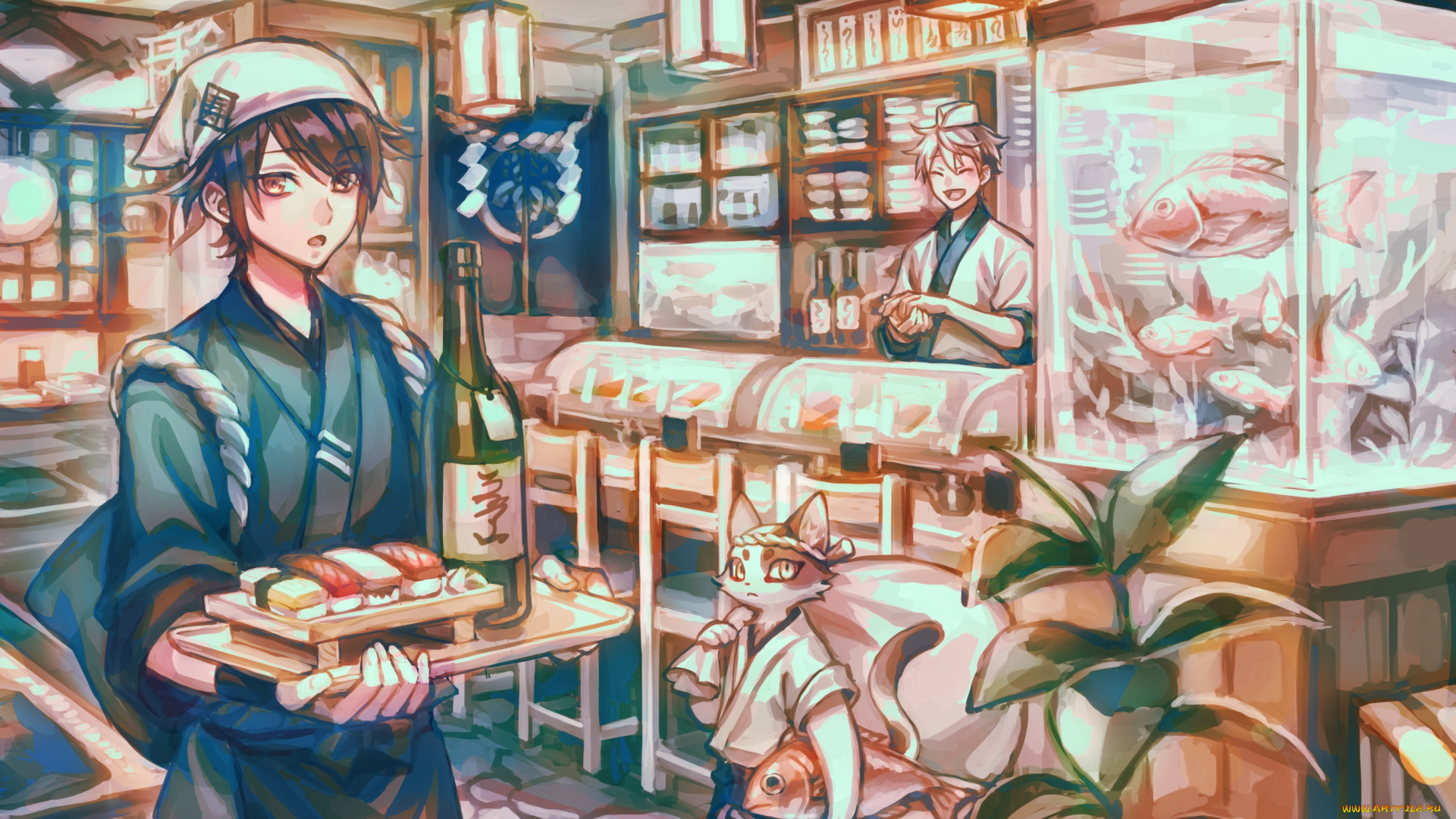 аниме, город, , улицы, , интерьер, , здания, парни