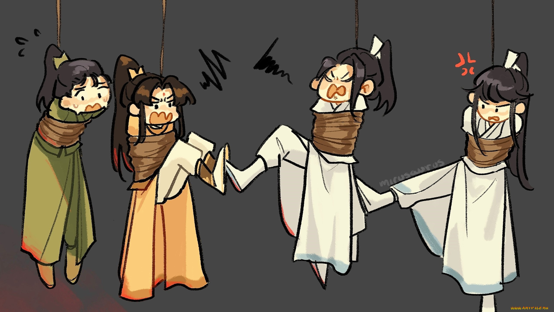 аниме, mo, dao, zu, shi, дети, ссора, веревки