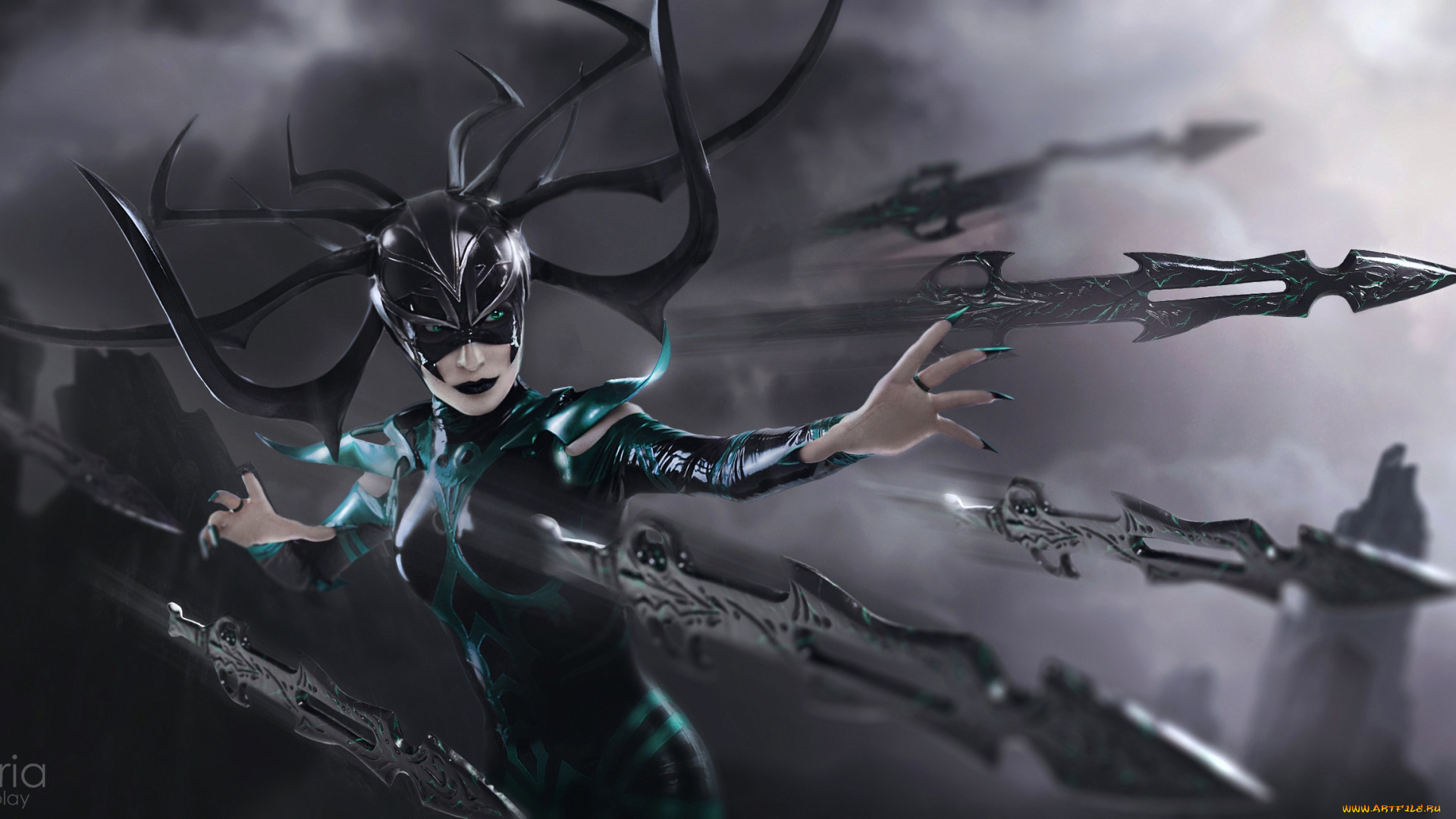 девушки, -, креатив, , косплей, хела, костюм, кинжалы, astria