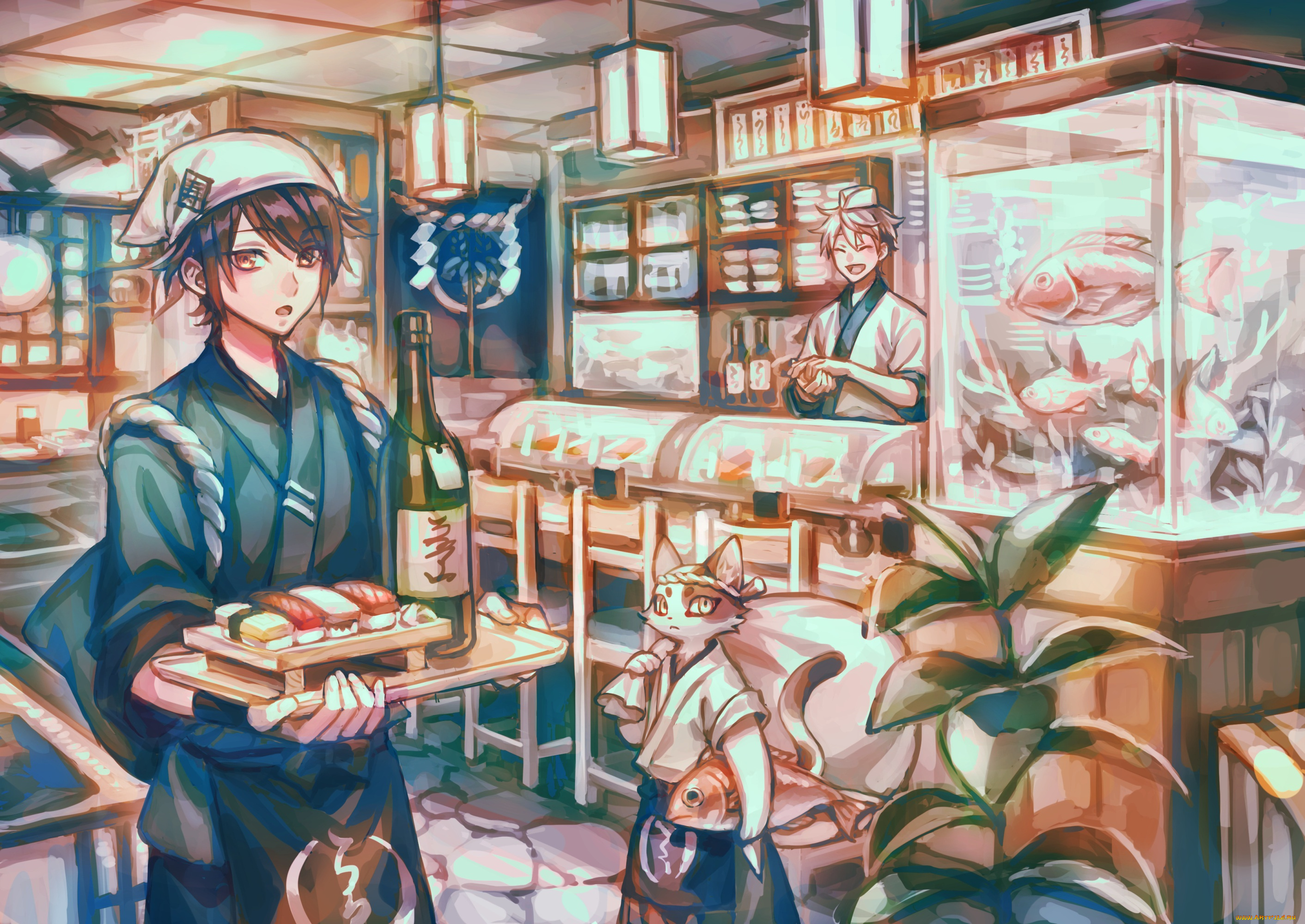 аниме, город, , улицы, , интерьер, , здания, парни