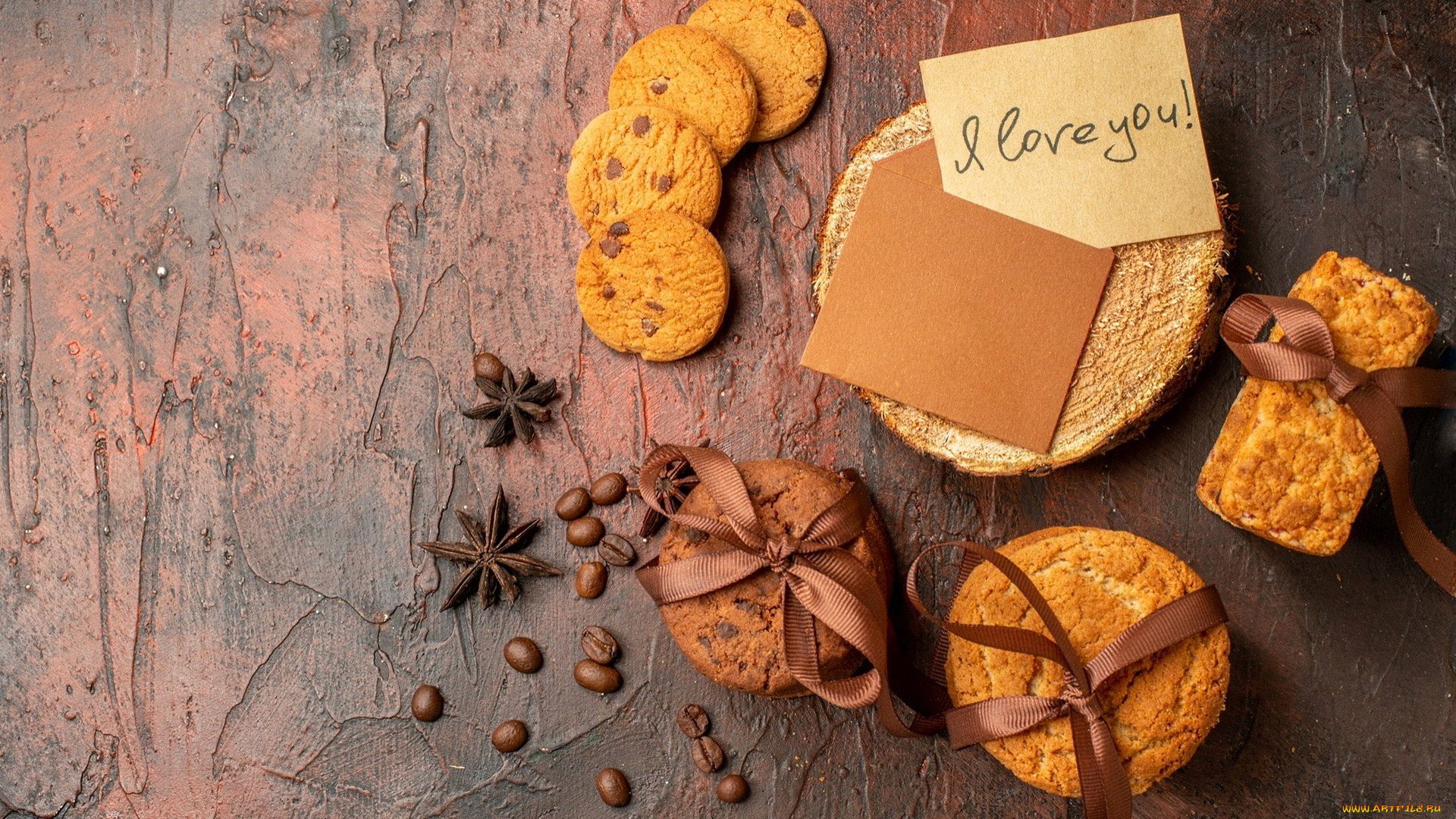 еда, пирожные, , кексы, , печенье, кофейные, зерна, печенье, анис, банты, ленточки