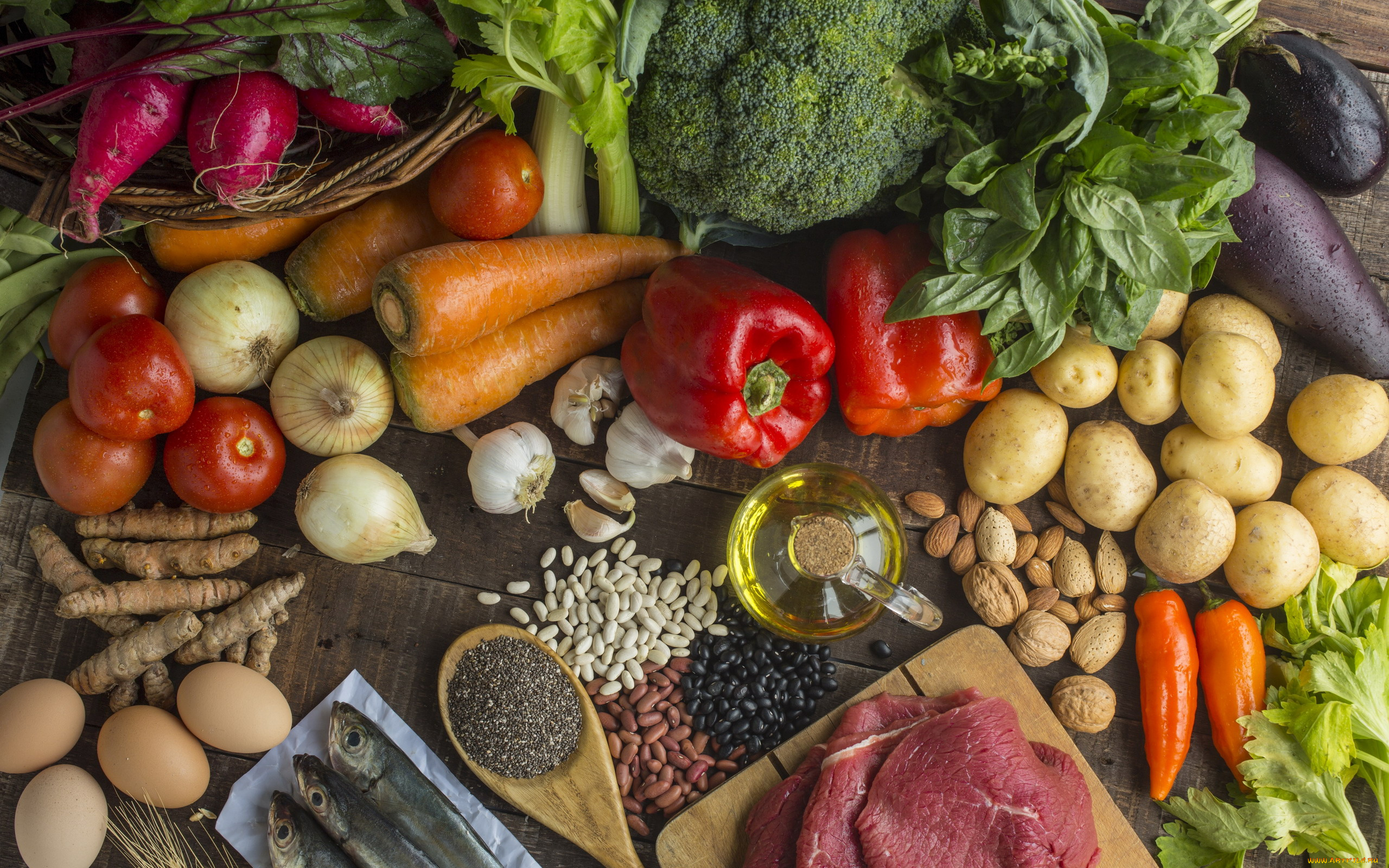 еда, разное, мясо, рыба, овощи, яйца, фасоль