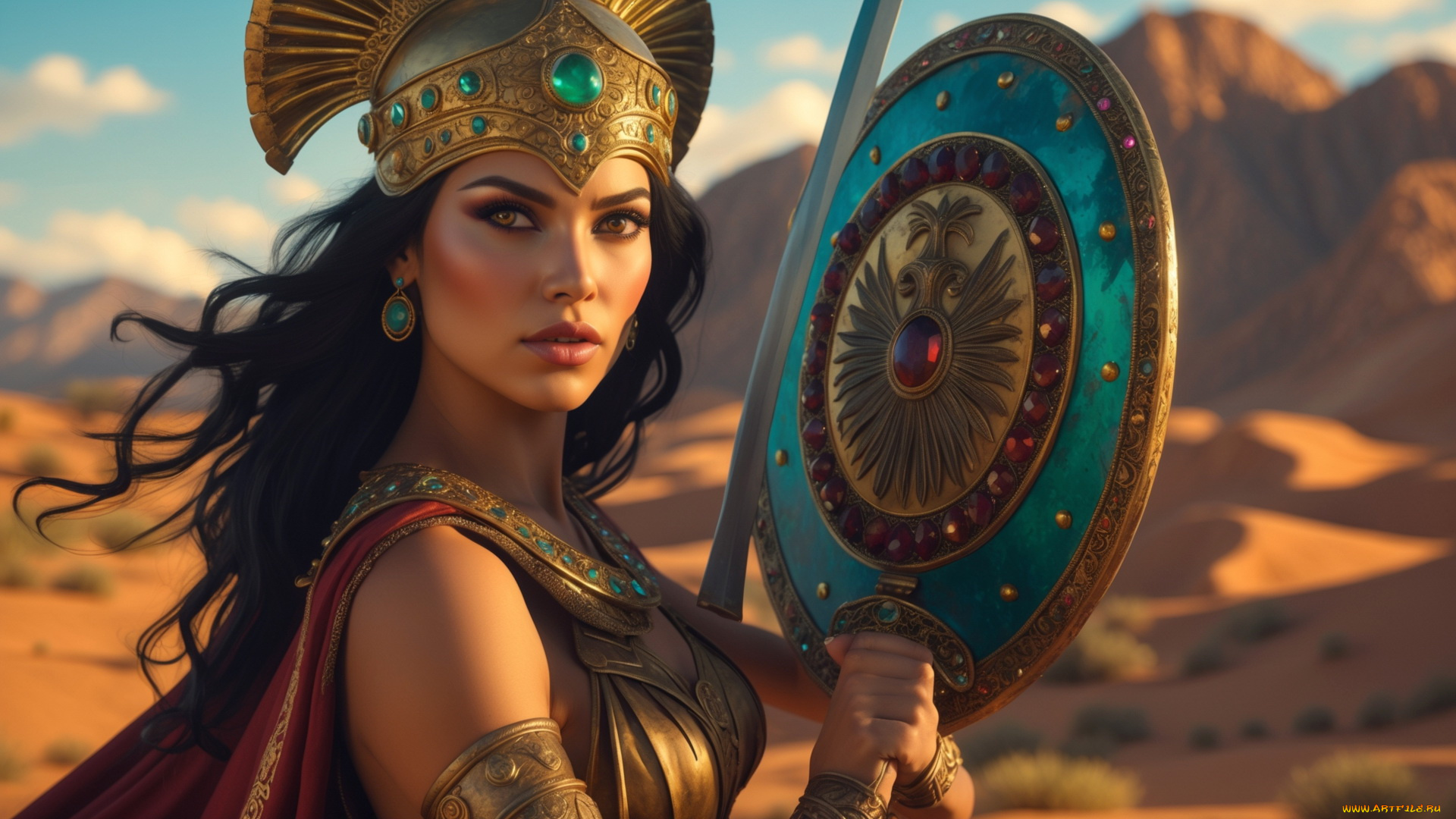 3д, графика, амазонки, , amazon, щит, меч, шлем, воин