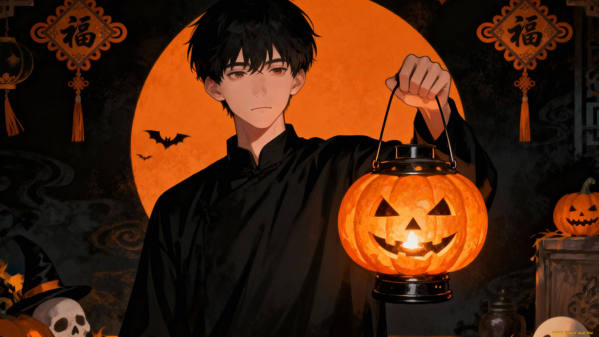 аниме, магия, , колдовство, , halloween, парень