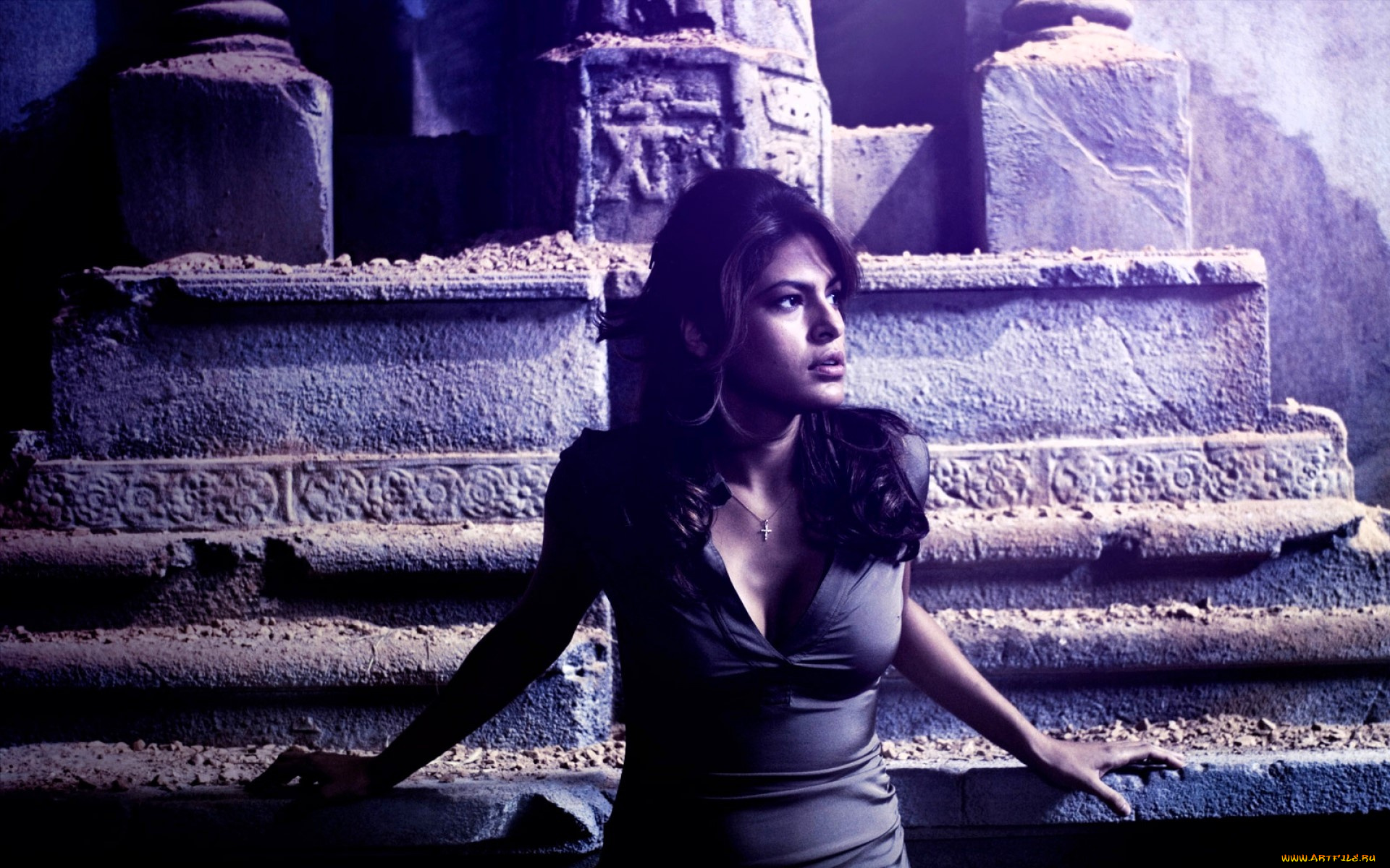 кино, фильмы, ghost, rider, девушка, платье, ступени, колонна, здание