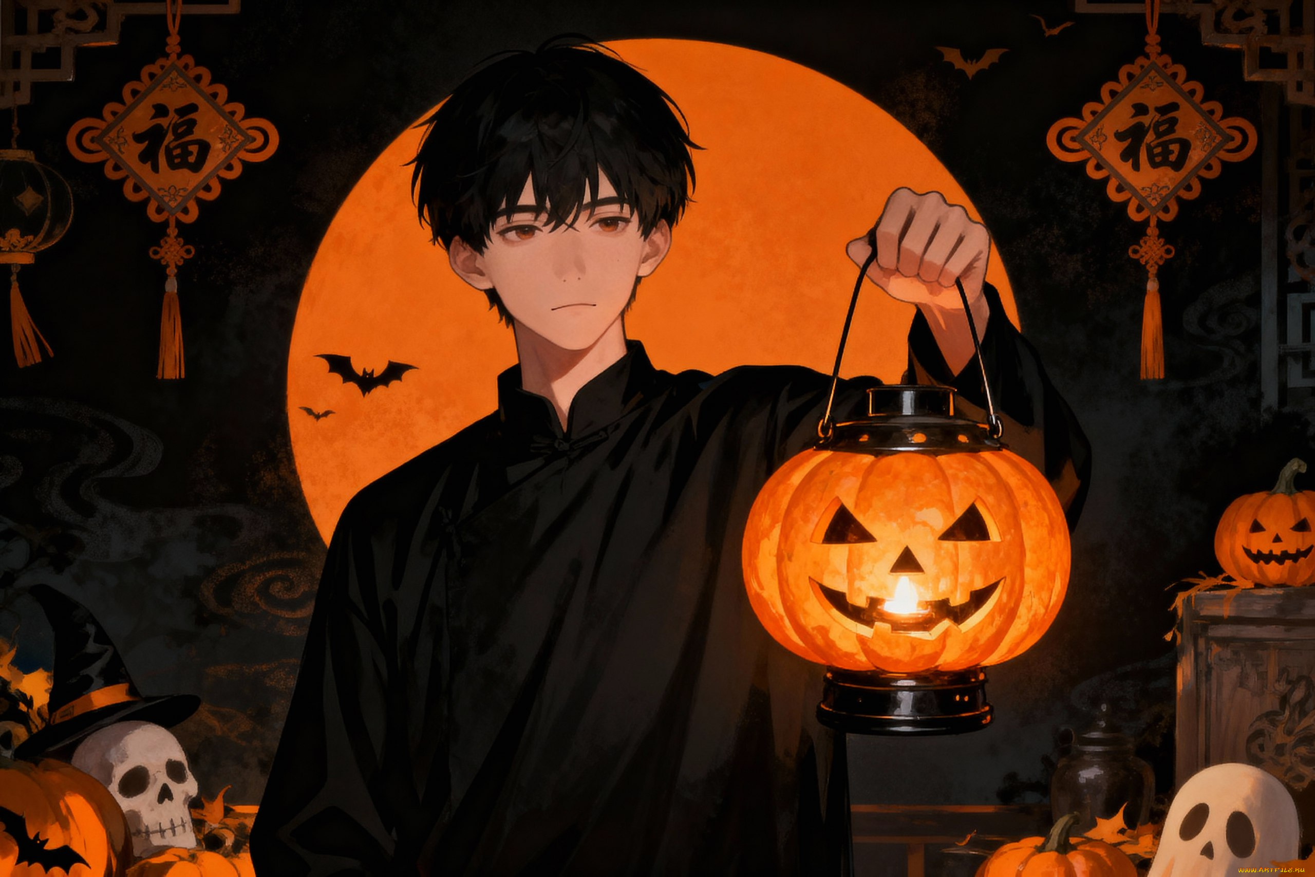 аниме, магия, , колдовство, , halloween, парень