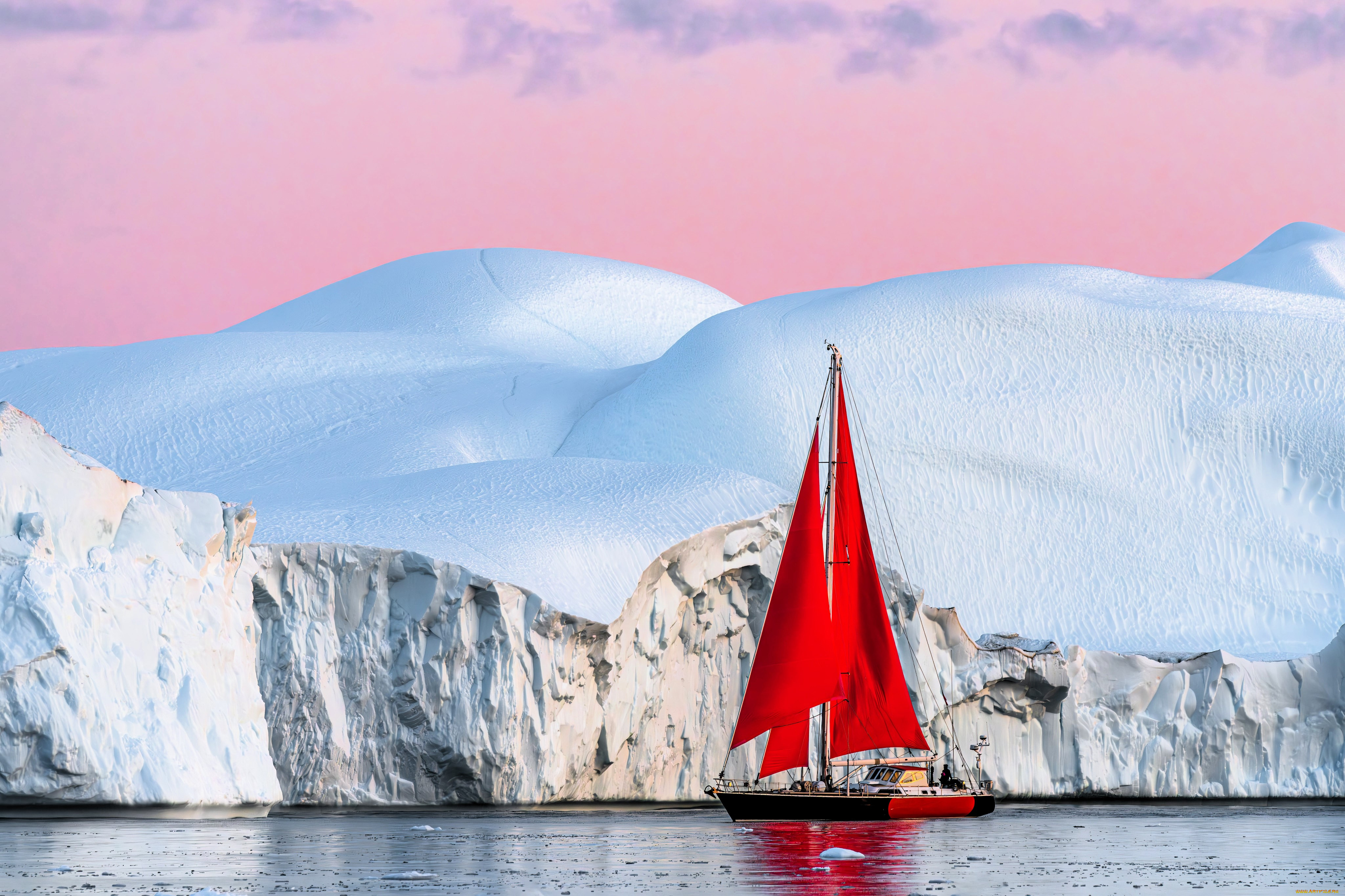 корабли, яхты, яхта, паруса, море, лед, айсберги