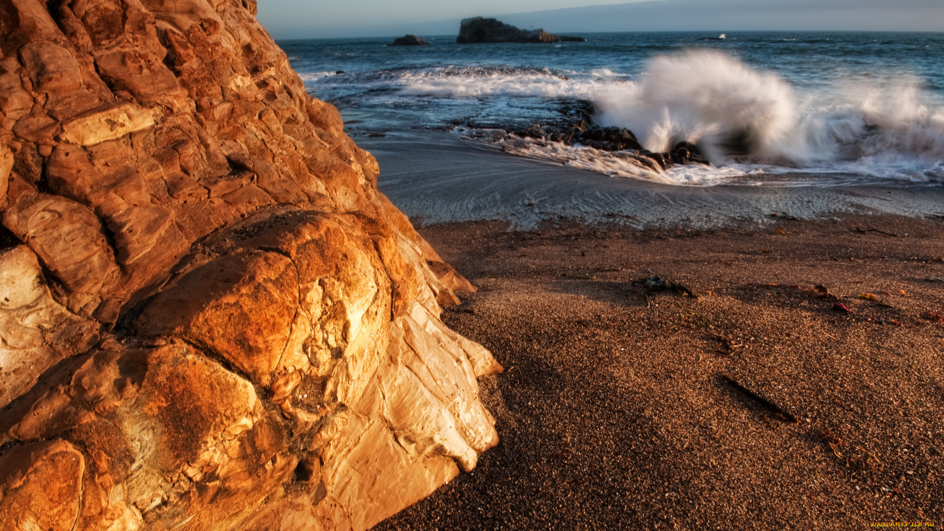 природа, побережье, вода, берег, песок, океан, волны, стихия